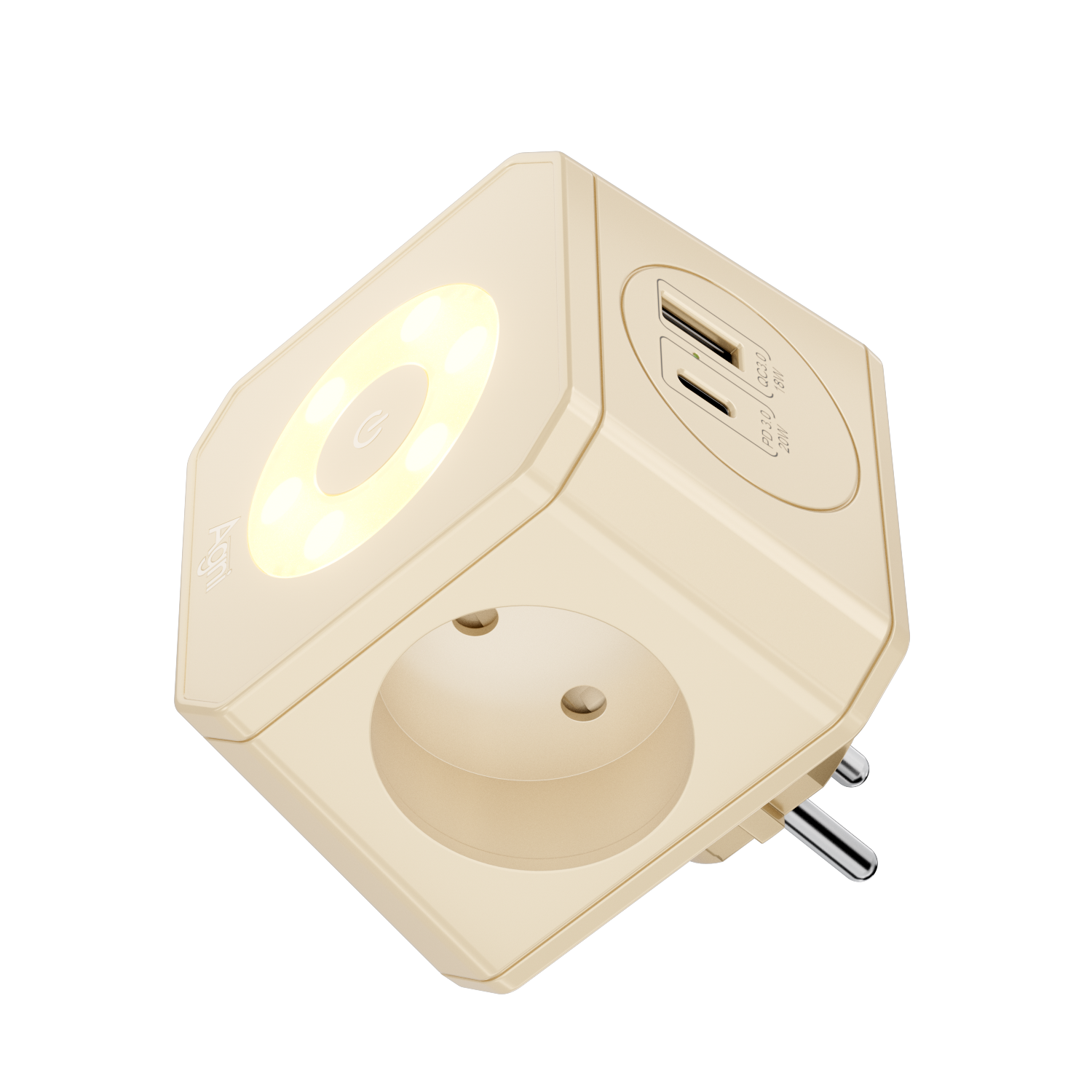 Изображение товара Разветвитель Agni на 3 розетки ночник 1 USB 18 Вт + 1 Type-C 20 Вт розовая сакура TP-WJ2U3E