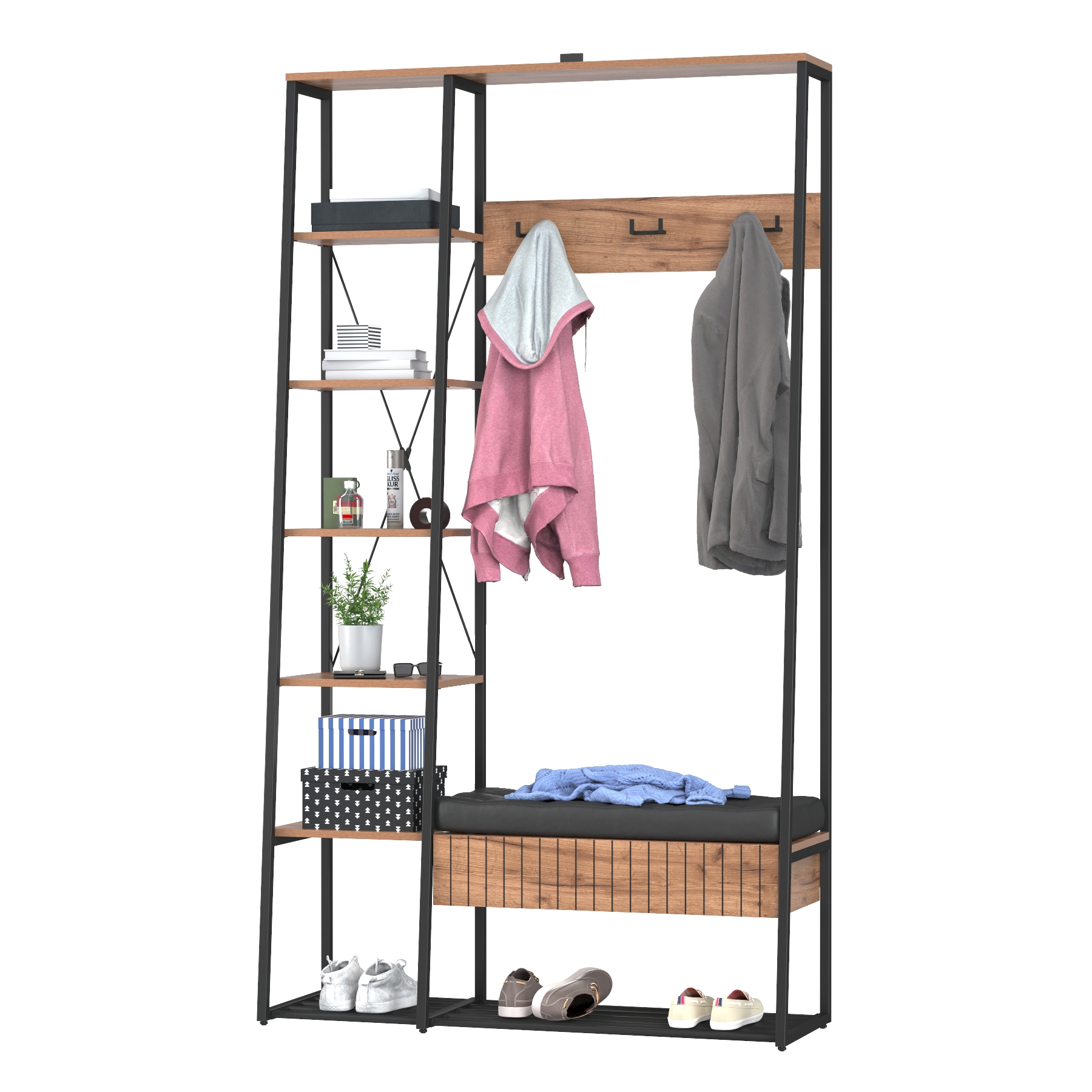 Изображение товара Комплект мебели для прихожей Mobi Гранд 15.124N 116x203.4x38.6 см цвет дуб крафт табачный/черный