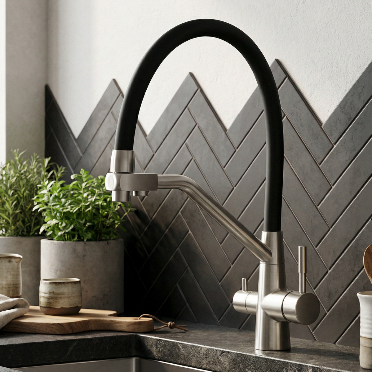 Изображение товара Смеситель для кухни Esko line с гибким изливом черный матовый 42 см