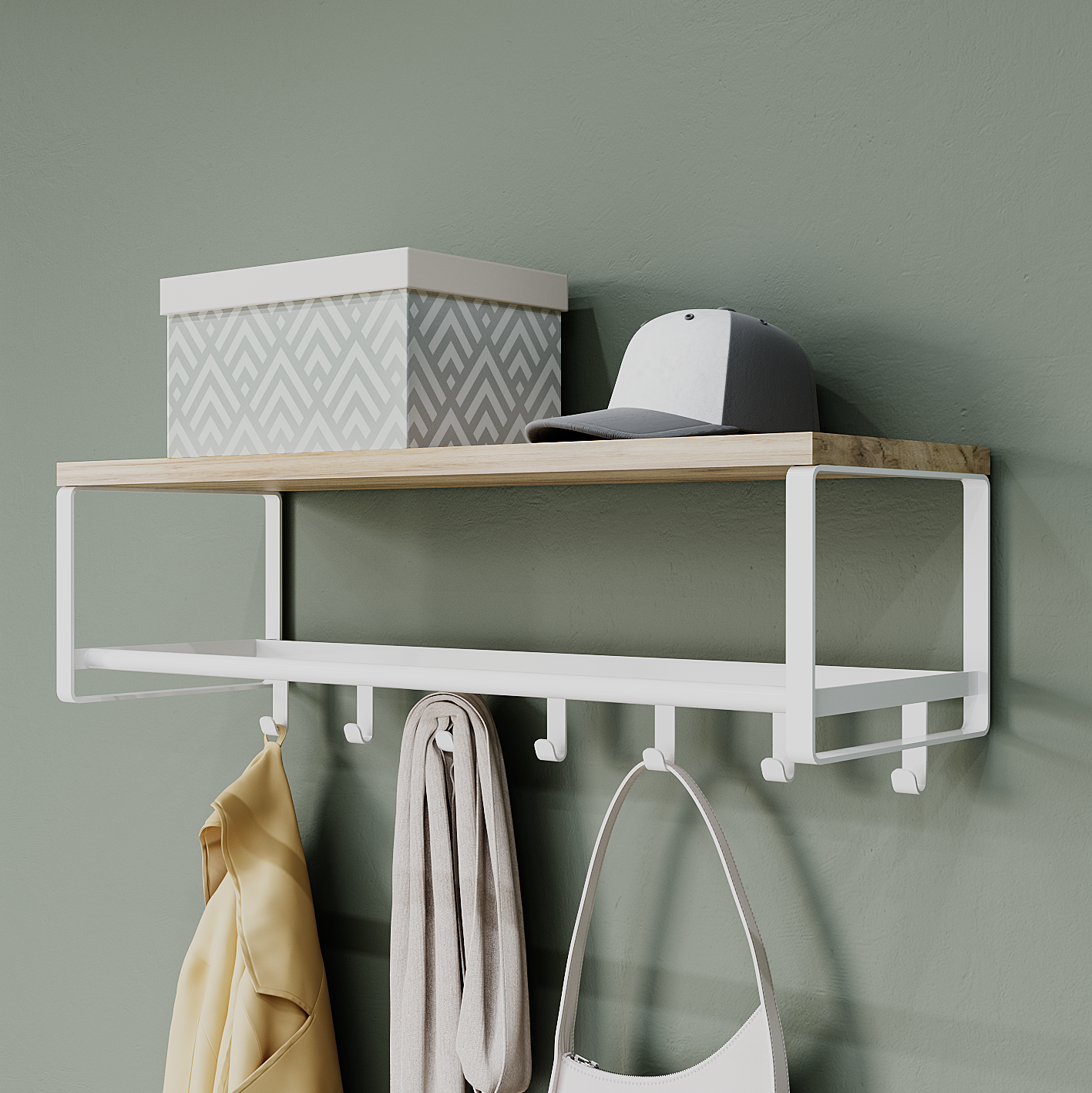 Изображение товара Настенная полка Otto с крючками и штангой 65x21x25 см белая