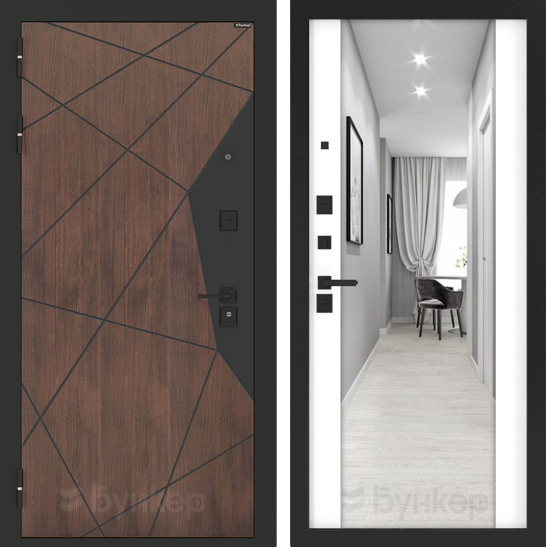 Изображение товара Входная дверь Бункер BN-14 с панелью ФЛЗ-1, левый, орех американский/белый софт Изображение товара Входная дверь Бункер BN-14 с панелью ФЛЗ-1, левый, орех американский/белый софт