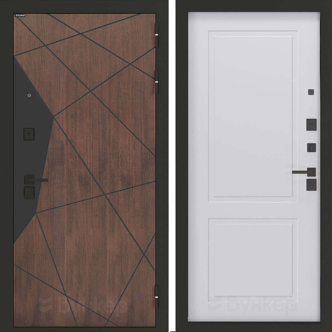 Изображение товара Бункер BN-14 с панелью ФЛ-609 — надежная входная дверь, орех американский/белый софт