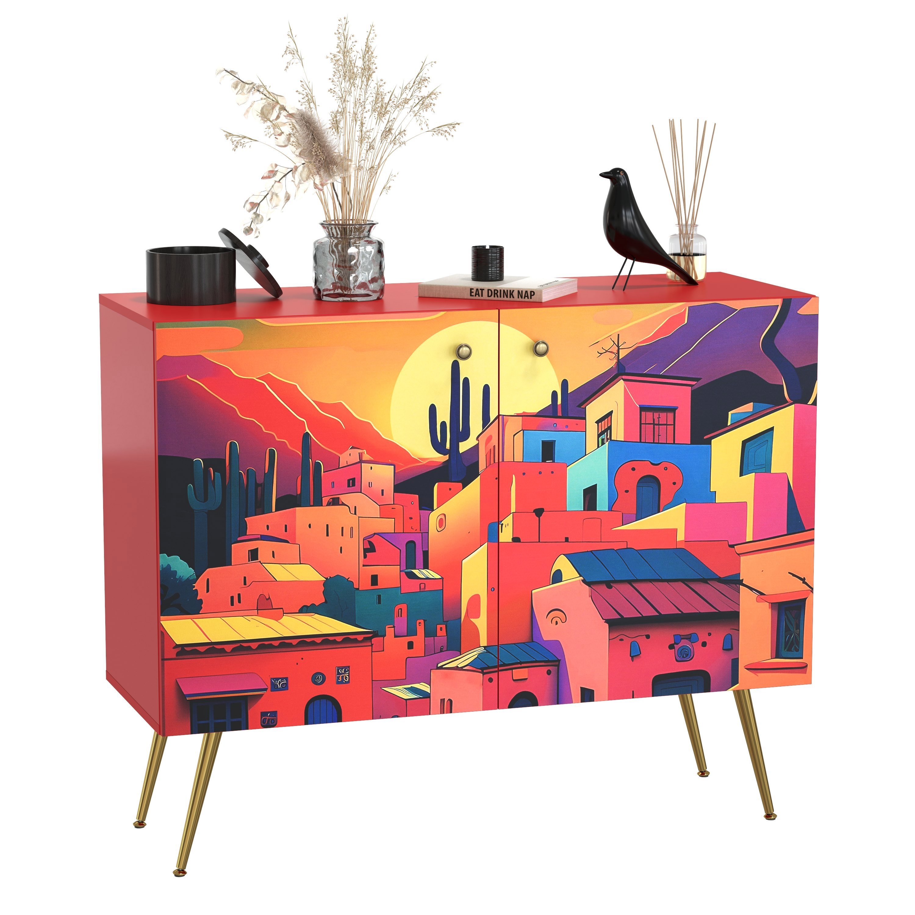 Изображение товара Комод Mobi Кармин Кмд 16.230.03 115.3x42.6x92.3 см ЛДСП цвет пасифай/белый/бразильские домики