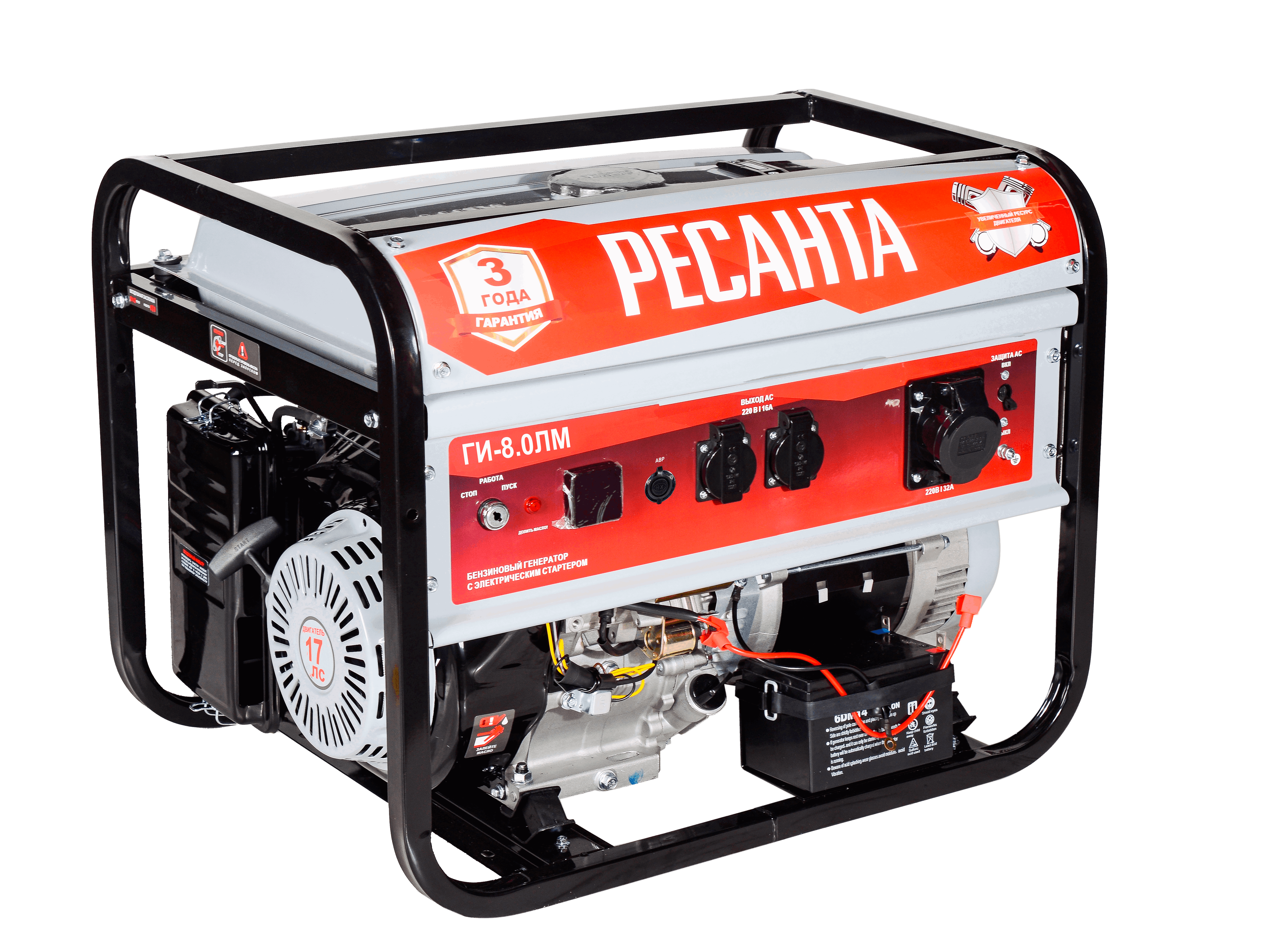 Изображение товара Генератор бензиновый Ресанта БГ-8.0 8 кВт, автоматическая регулировка напряжения