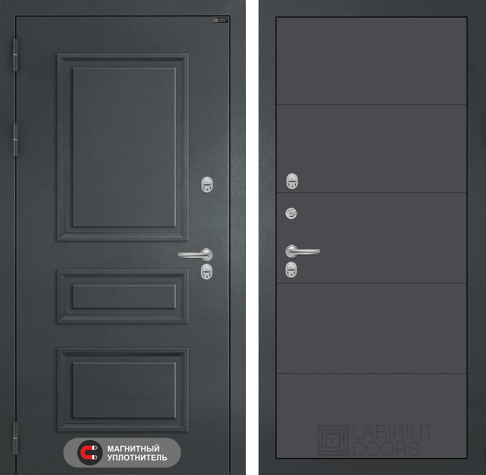 Изображение товара Входная дверь Двери Лабиринт Атлантик с панелью П13 левый 205x88см цвет шагрень RAL 7024/графит софт