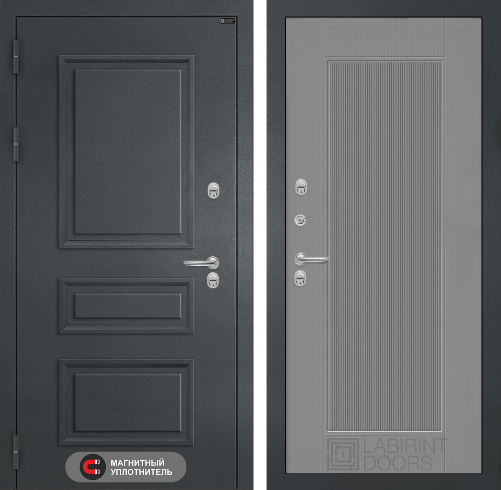 Изображение товара Входная дверь Двери Лабиринт Атлантик с панелью П30 левый 205x96см цвет шагрень RAL 7024/серый софт