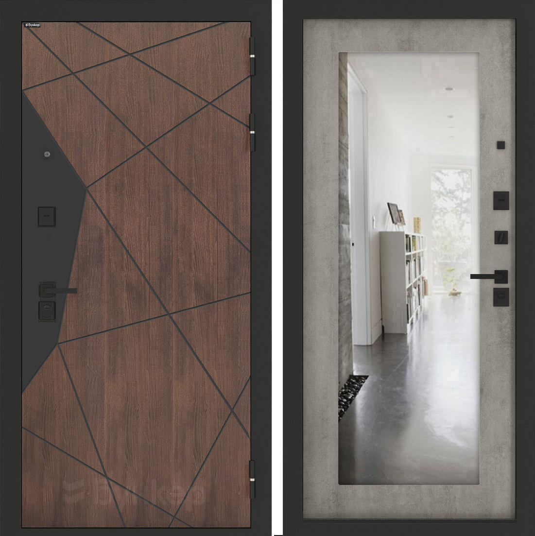 Изображение товара Входная дверь Бункер BN-14 с панелью ФЛЗ-603 правый 205x96см цвет орех американский/бетон светлый с зеркалом