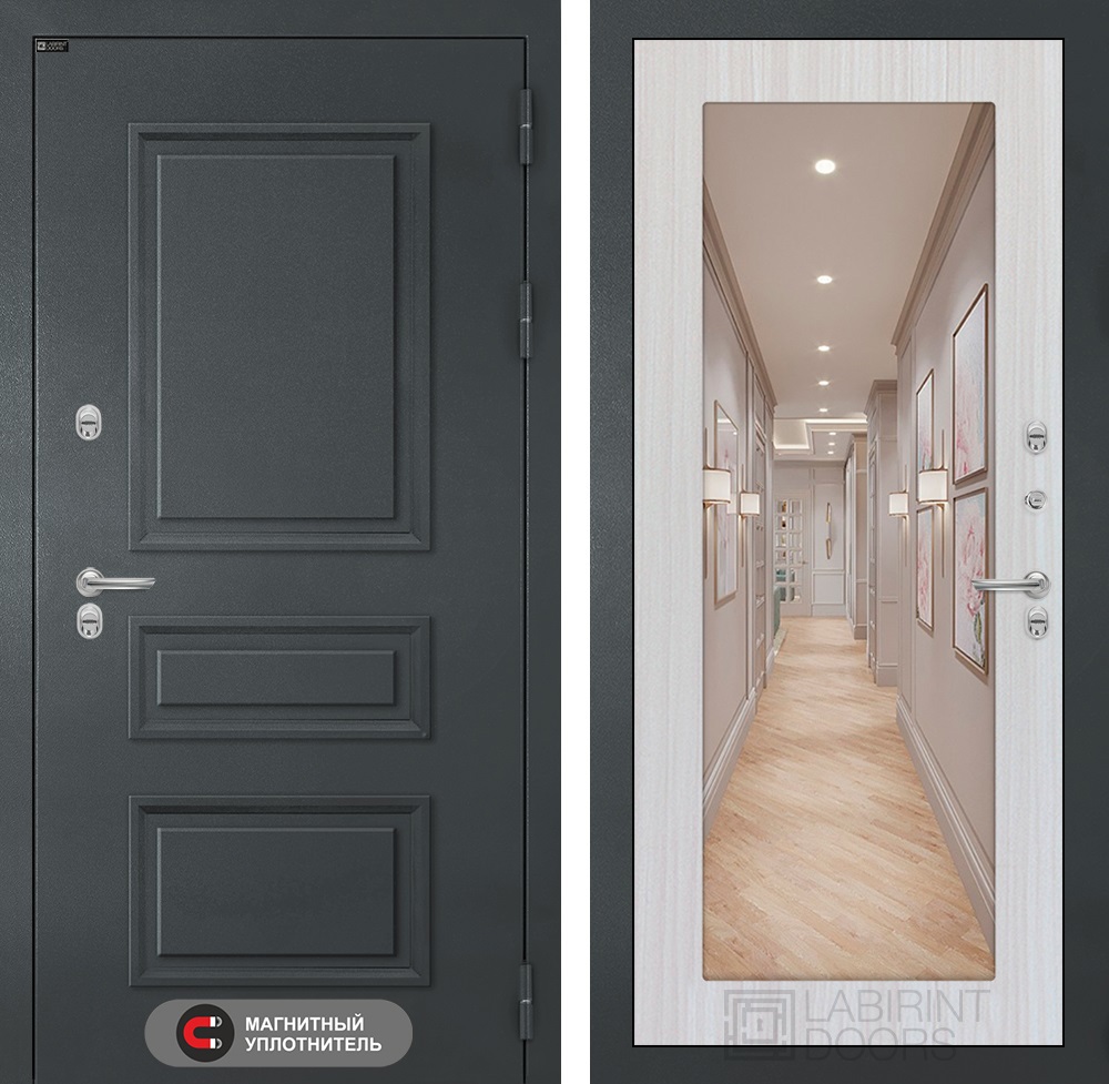 Изображение товара Входная дверь ДВЕРИ ЛАБИРИНТ Атлантик П18 с панелью (правый) 205x96 см, шагрень RAL 7024, зеркало Изображение товара Входная дверь ДВЕРИ ЛАБИРИНТ Атлантик П18 с панелью (правый) 205x96 см, шагрень RAL 7024, зеркало