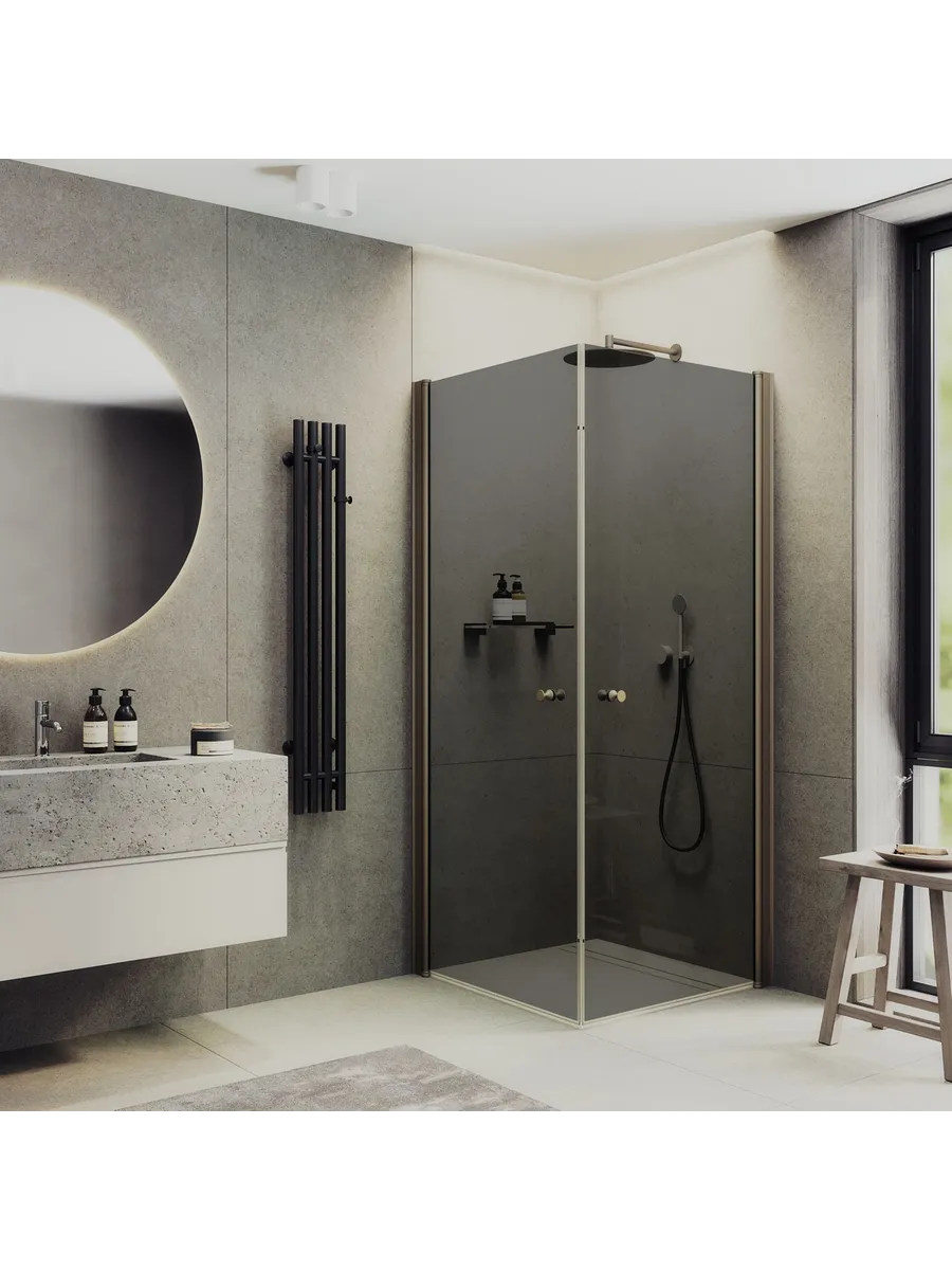 Изображение товара Душевой уголок Doccia GLASS90ypt/GR/2BR угол 90x90см бронза профиль эффект стекла прозрачный Изображение товара Душевой уголок Doccia GLASS90ypt/GR/2BR угол 90x90см бронза профиль эффект стекла прозрачный