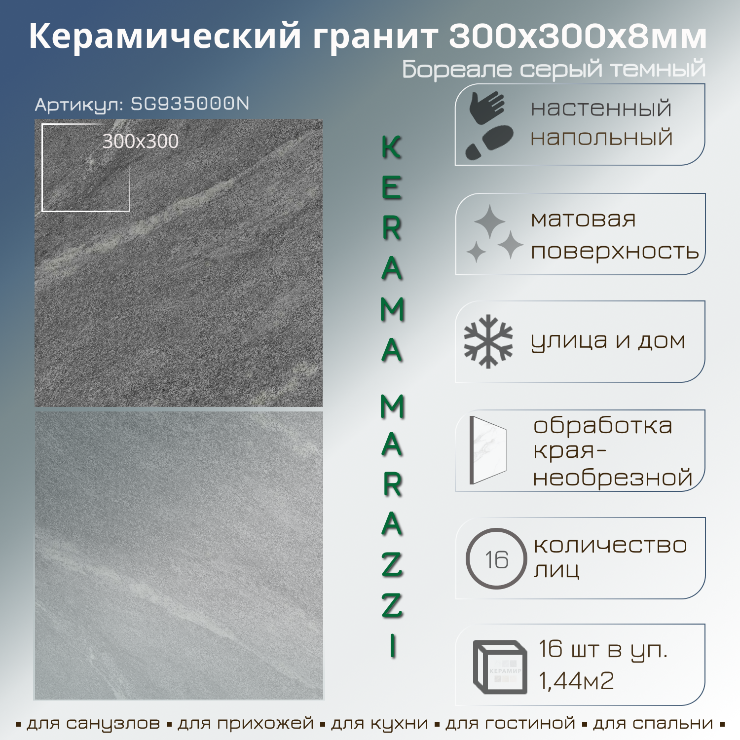 Изображение товара Керамогранит Kerama Marazzi Бореале SG935000N 30x30 см цвет серый темный