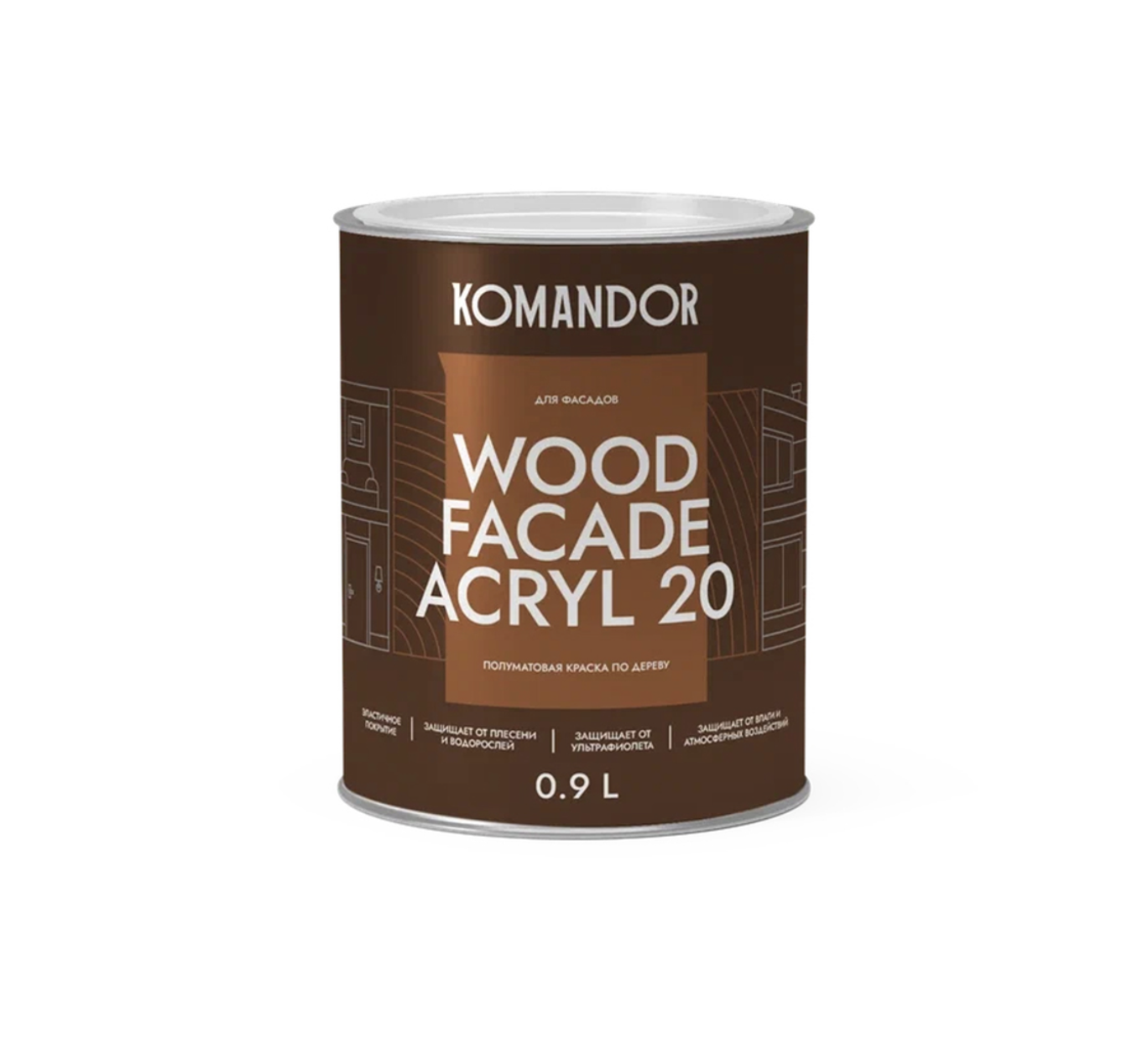 Изображение товара Краска по дереву Komandor Wood Facade Acryl 20 белая база A 0.9 л Изображение товара Краска по дереву Komandor Wood Facade Acryl 20 белая база A 0.9 л