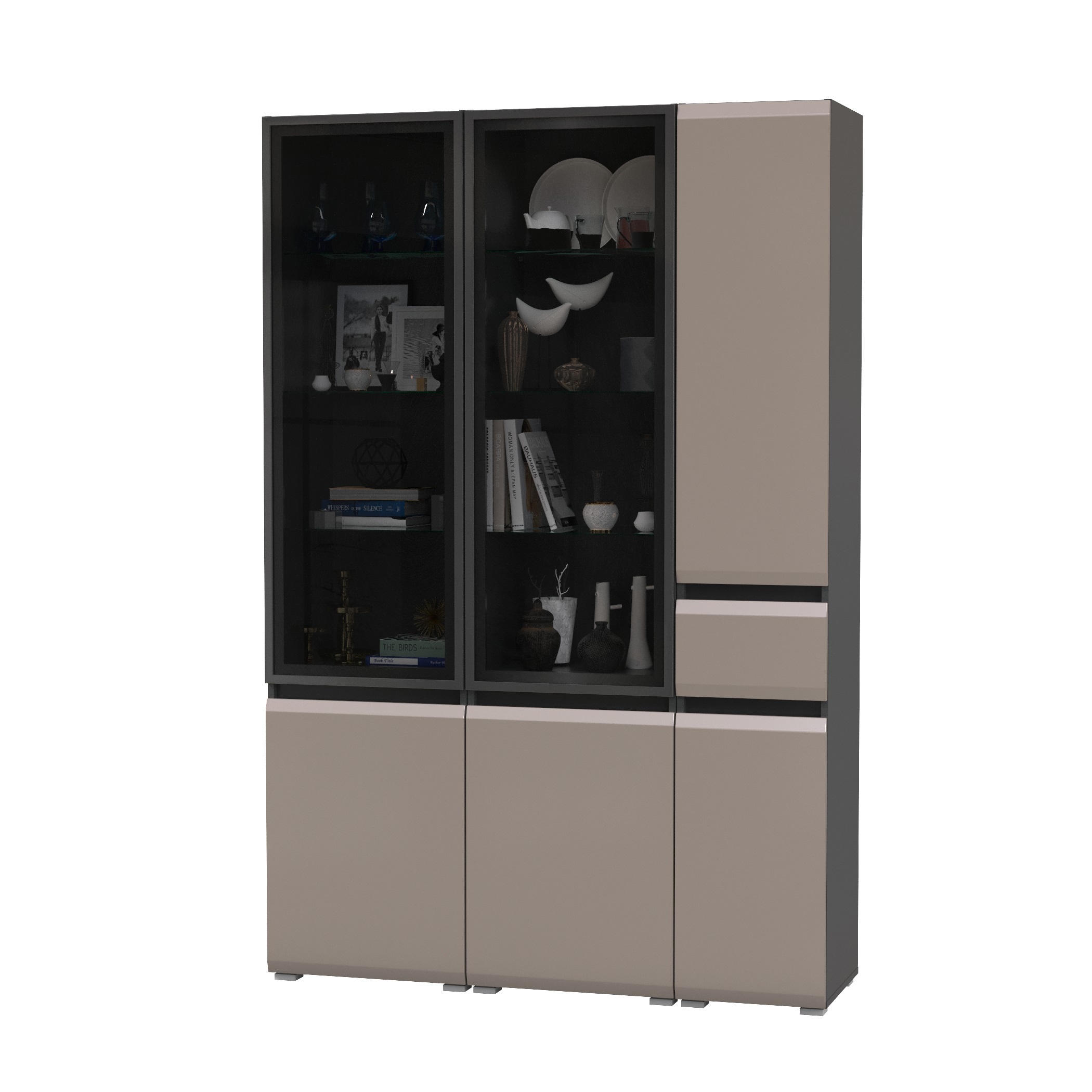 Изображение товара Набор распашных шкафов Mobi Сидней 6 дверей 135x205.2x41.3 см ЛДСП цвет антрацит/веллюто капучино