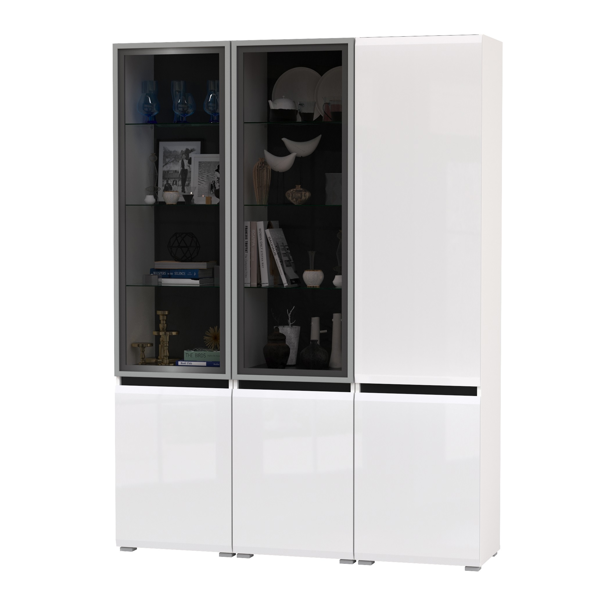 Изображение товара Набор распашных шкафов Mobi Сидней 6 дверей 150x205.2x41.3 см ЛДСП цвет белый/черный/белый глянец 1028542K