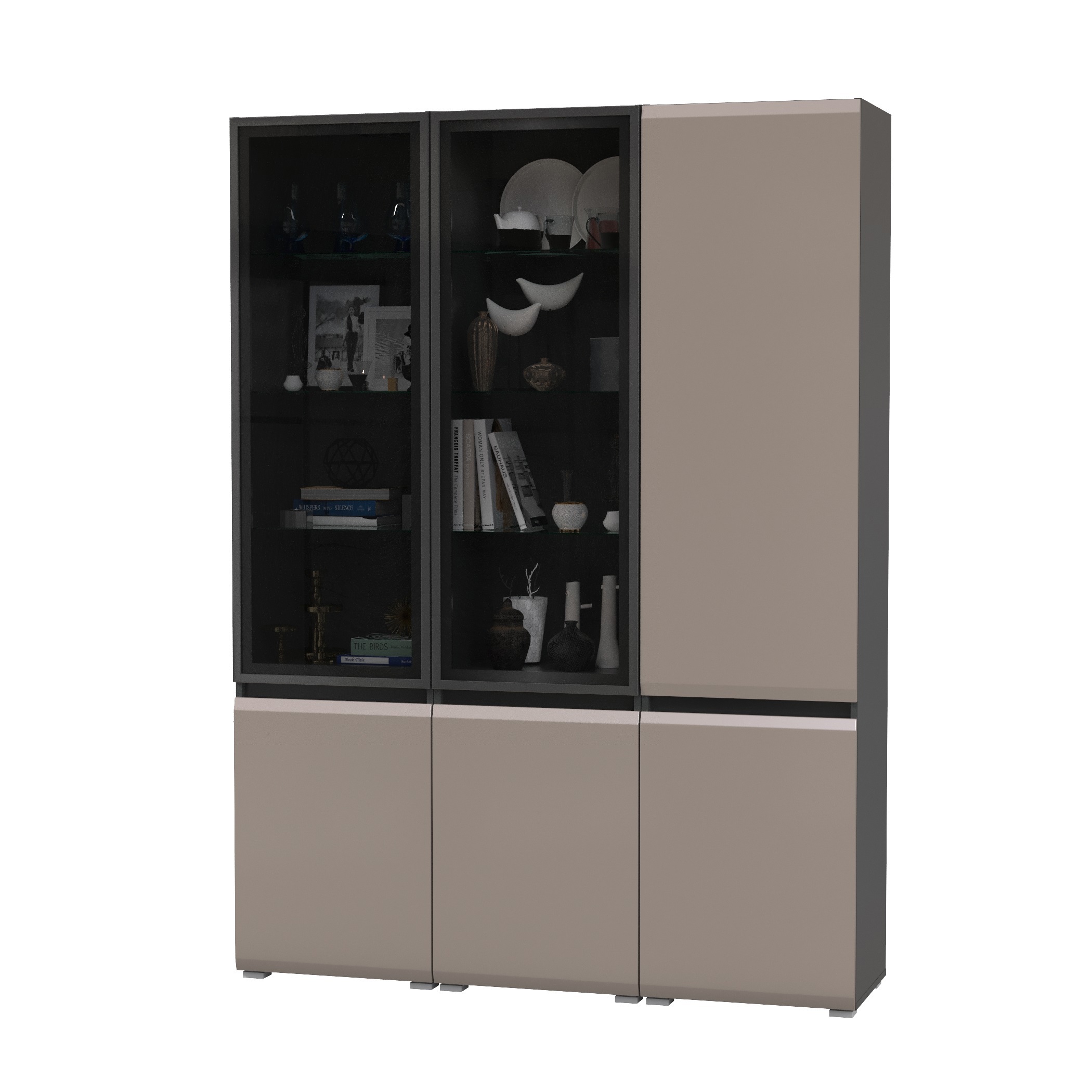 Изображение товара Набор распашных шкафов Mobi Сидней 6 дверей 150x205.2x41.3 см ЛДСП цвет антрацит/веллюто капучино 1028850K