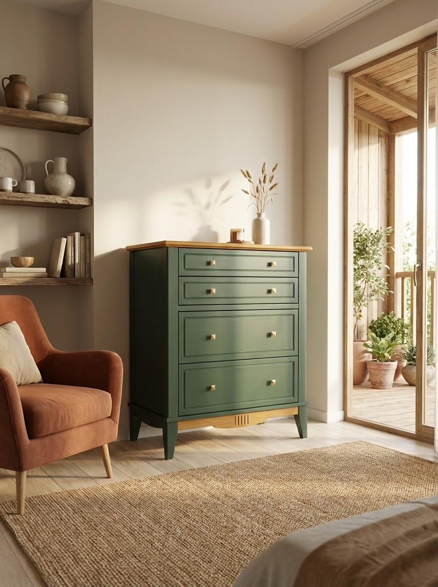 Изображение товара Комод Дом мебели из сосны 022 Пенни 4 ящика 77.4x45x92 см массив сосны цвет зелёный