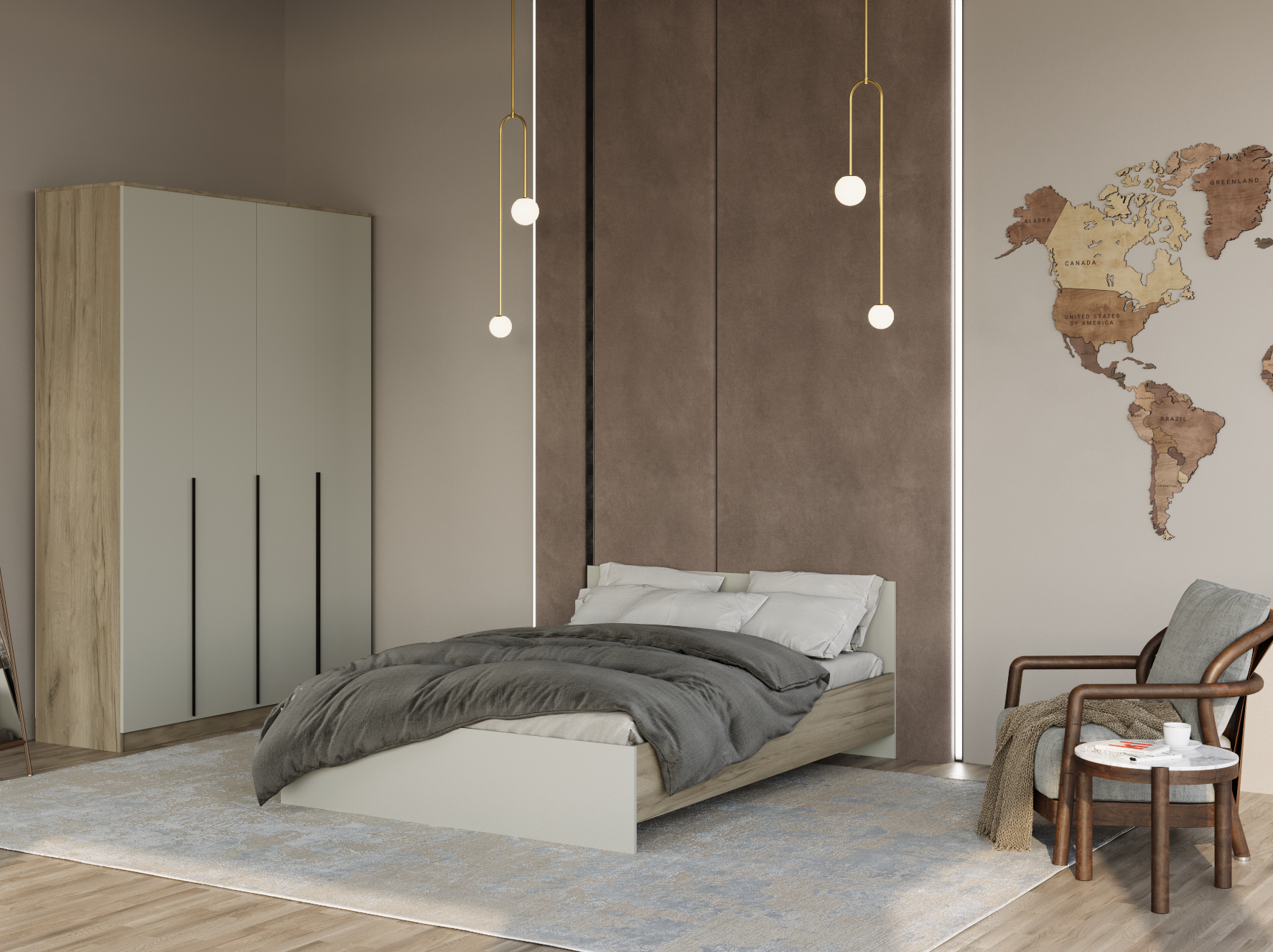 Изображение товара Кровать Мафтин Монблан 140x200 см цвет цвет корпуса: дуб крафт серый/кашемир