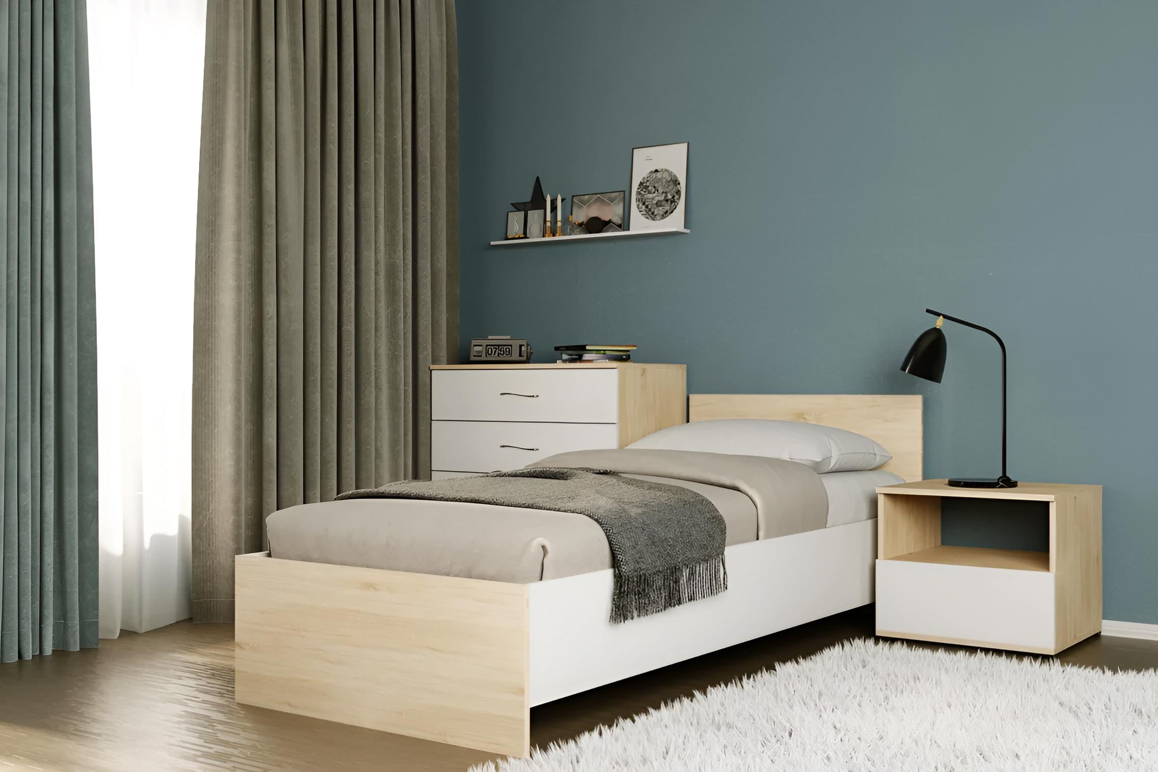 Изображение товара Кровать Мафтин Монблан 80x200 см цвет белый шагрень/дуб сонома