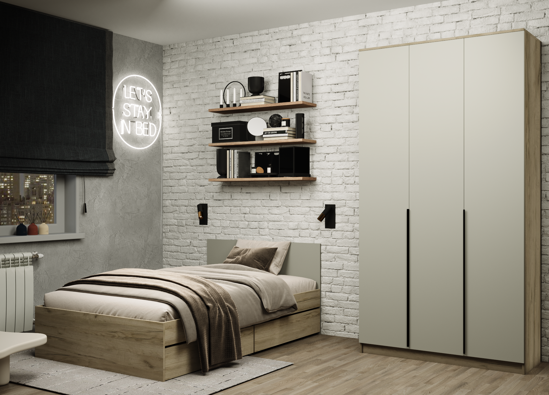 Изображение товара Кровать Мафтин Монблан 120x200 см цвет дуб крафт серый/кашемир