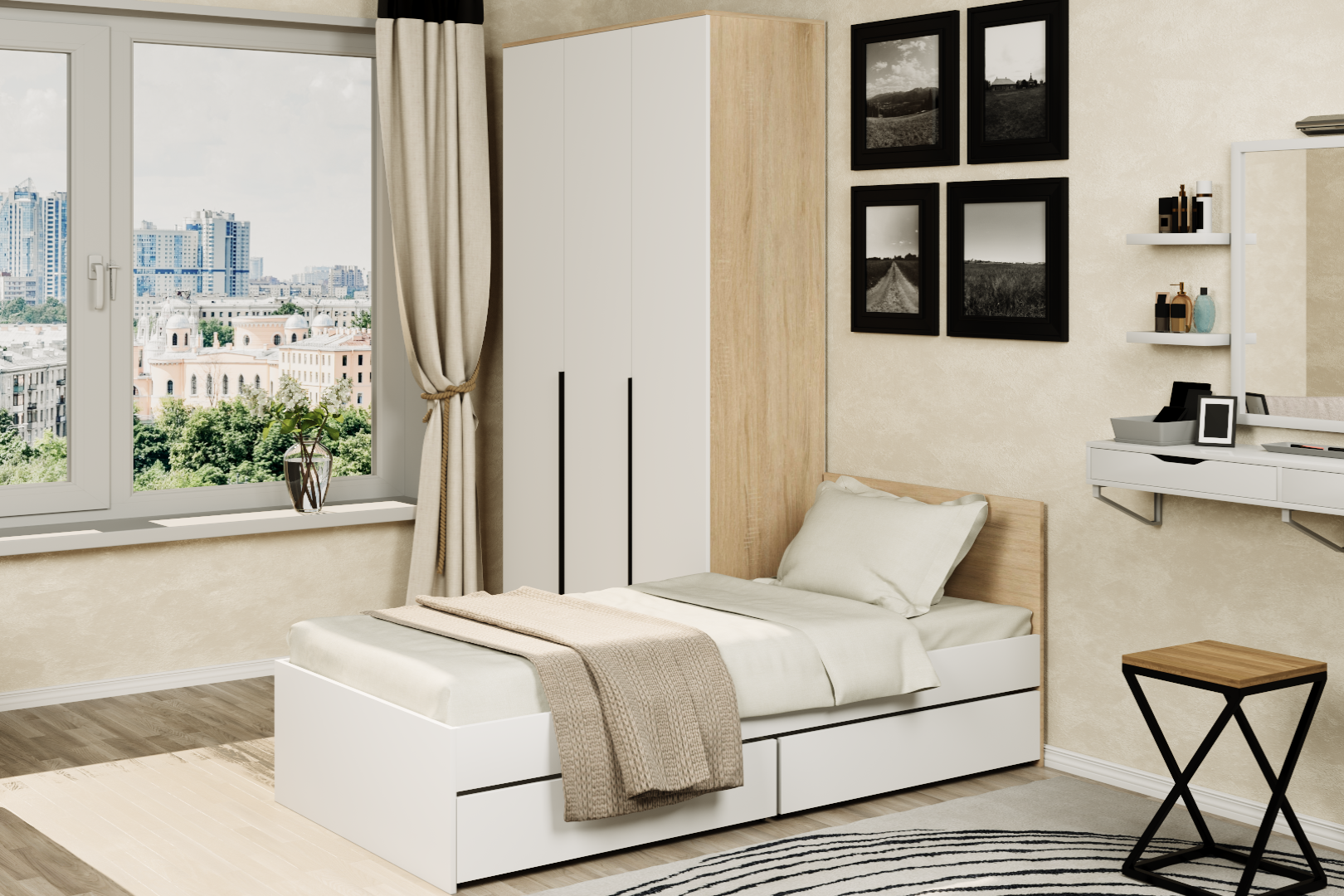 Изображение товара Кровать Мафтин Монблан 90x200 см цвет белый шагрень/дуб сонома 1461528