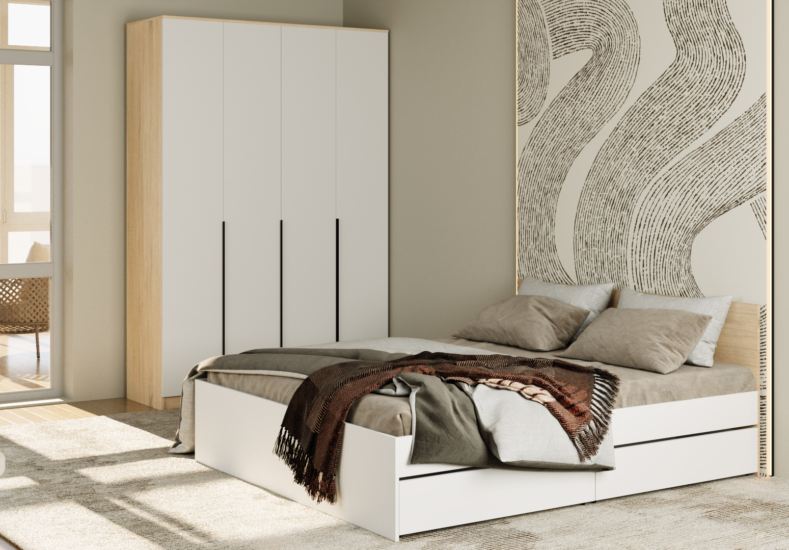 Изображение товара Кровать Мафтин Монблан 160x200 см цвет белый шагрень/дуб сонома