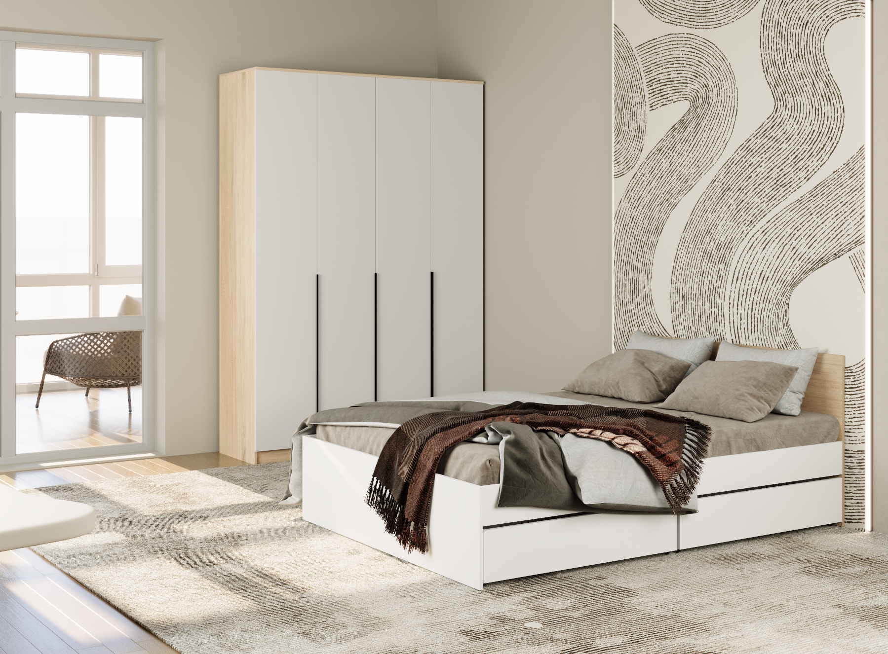 Изображение товара Кровать Мафтин Монблан 140x200 см цвет белый шагрень/дуб сонома 1460971