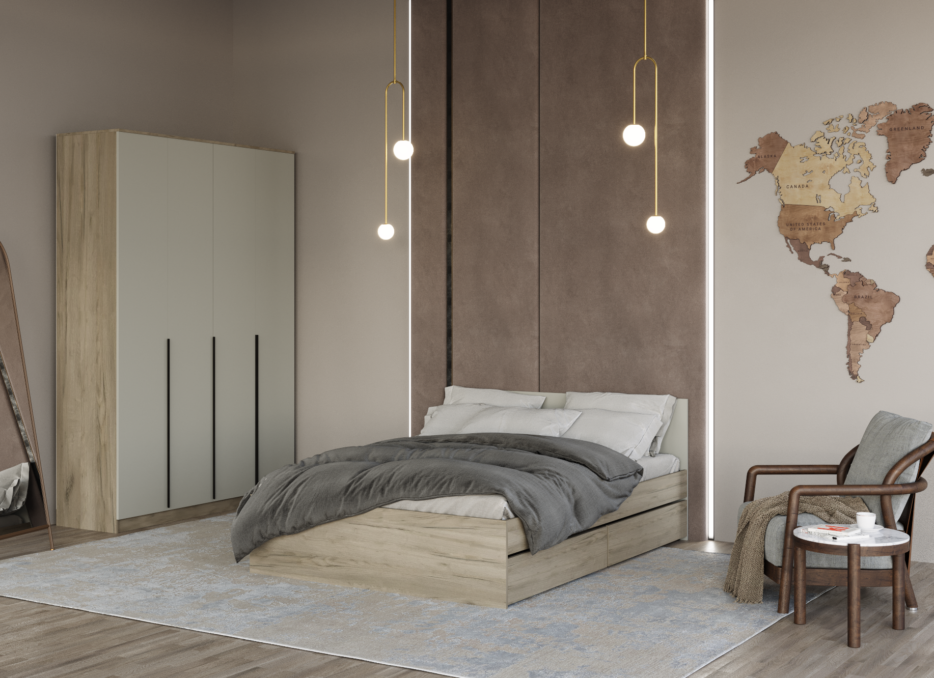 Изображение товара Кровать Мафтин Монблан 140x200 см цвет дуб крафт серый/кашемир