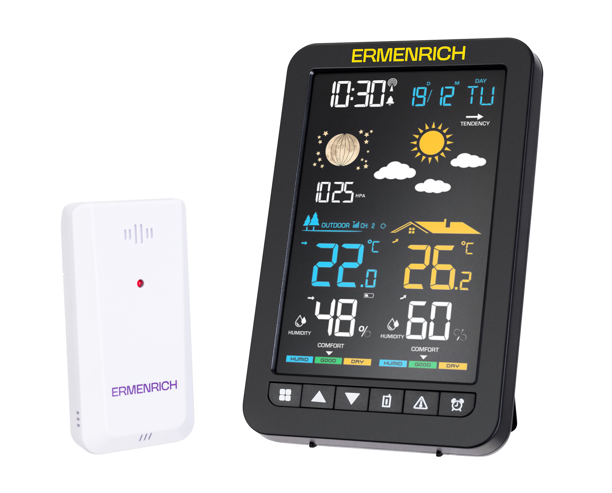 Изображение товара Метеостанция Ermenrich Wr30 с радиодатчиком и прогнозом погоды Изображение товара Метеостанция Ermenrich Wr30 с радиодатчиком и прогнозом погоды