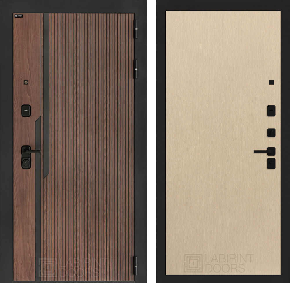 Изображение товара Входная дверь Двери Лабиринт Кармина с панелью П05 правый 205x96см цвет орех американский с патиной/венге светлый