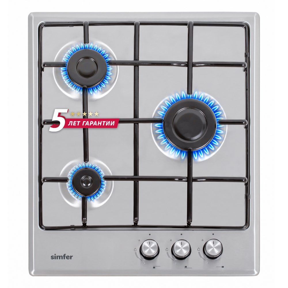 Изображение товара Газовая варочная панель Simfer H45V30M470 45 см 3 конфорки цвет нержавеющая сталь