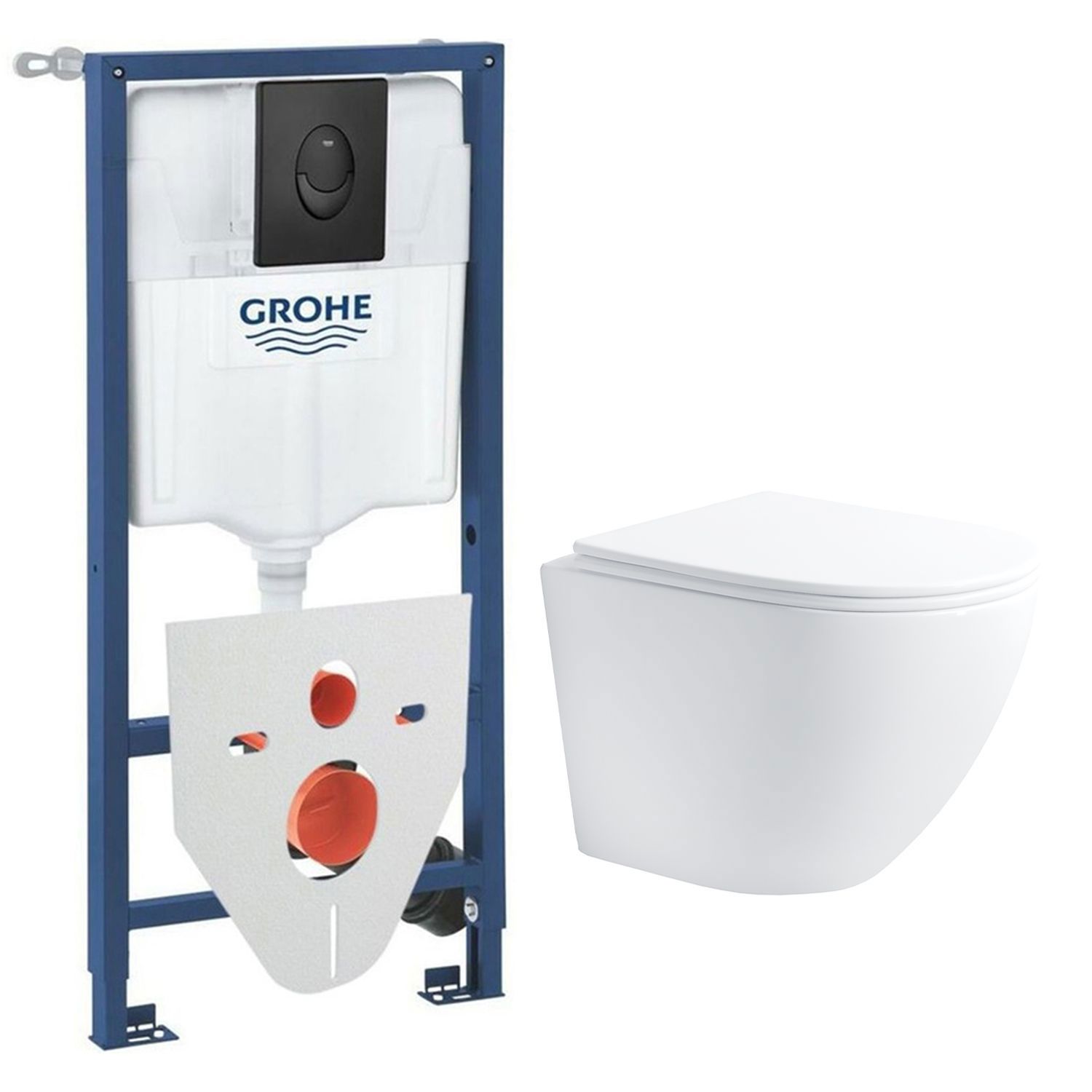 Изображение товара Комплект инсталляция и унитаз GROHE 6G9319608E белый для современной ванной