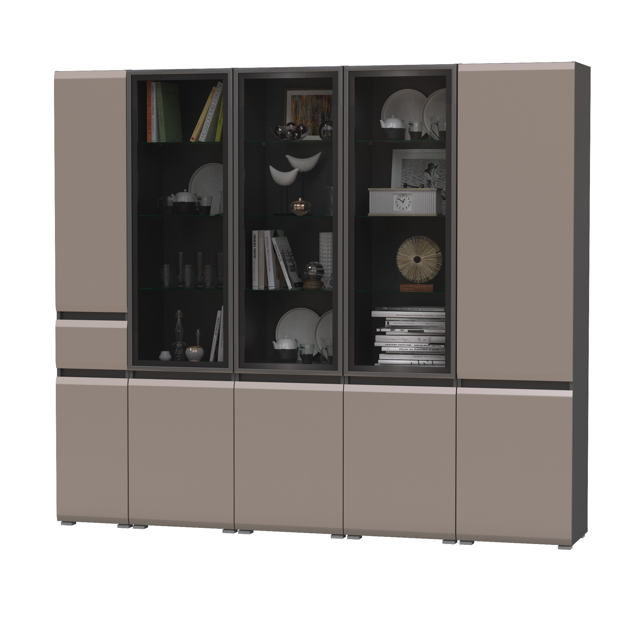 Изображение товара Набор распашных шкафов Mobi Сидней 8 дверей 235x205.2x41.3 см ЛДСП цвет антрацит/веллюто капучино