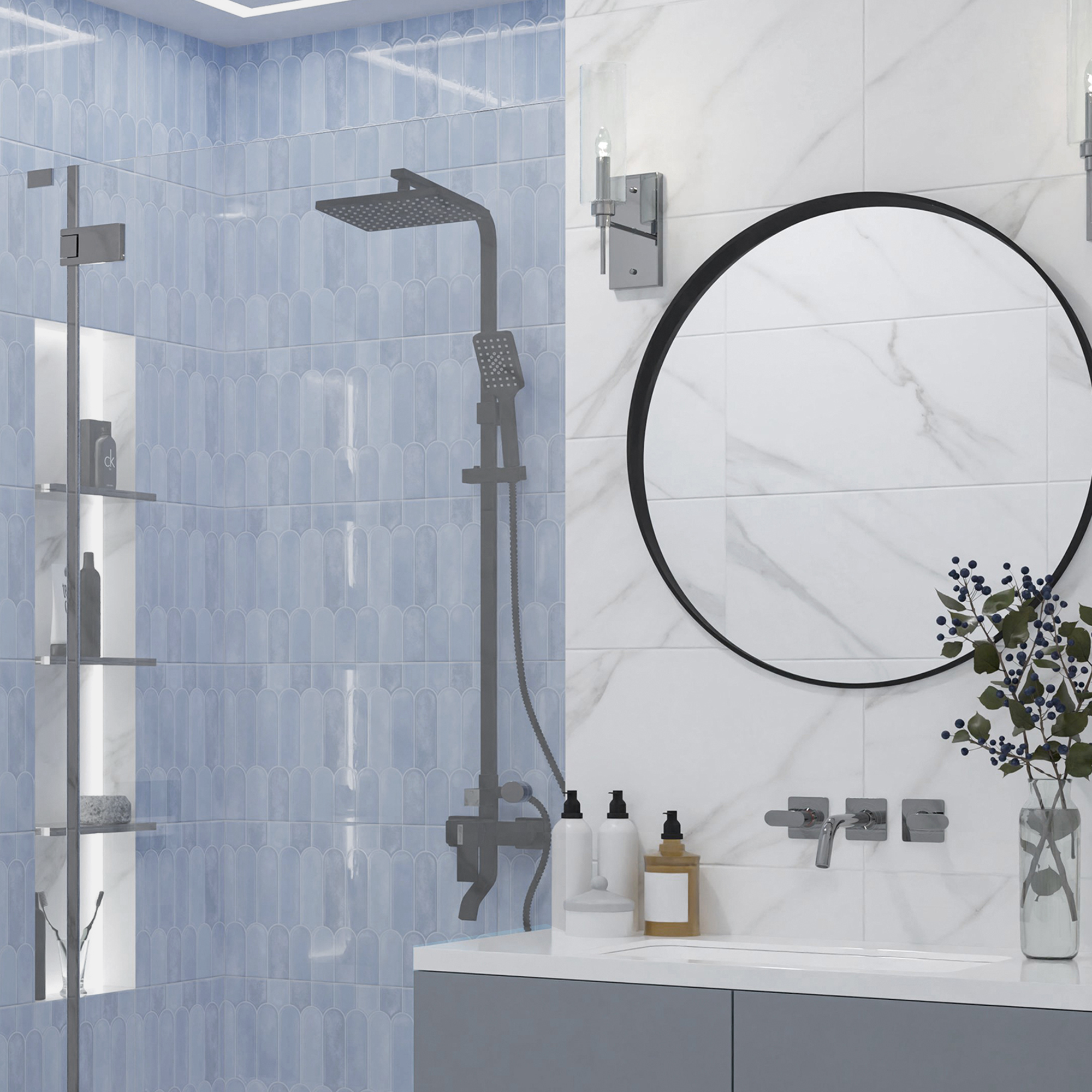 Изображение товара Настенная плитка Azori Salieri Blue 31.5x63 см 1.79 м² глянцевая цвет синий Изображение товара Настенная плитка Azori Salieri Blue 31.5x63 см 1.79 м² глянцевая цвет синий