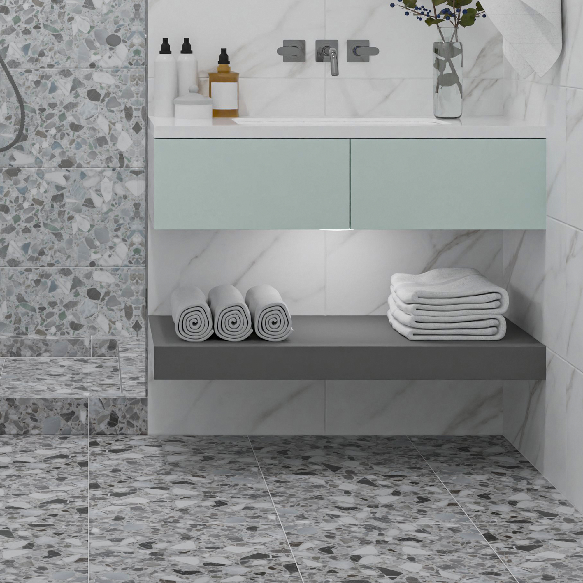 Изображение товара Плитка напольная Azori Mozart Granito Mix 42x42 см 1.23 м² матовая цвет серый Изображение товара Плитка напольная Azori Mozart Granito Mix 42x42 см 1.23 м² матовая цвет серый