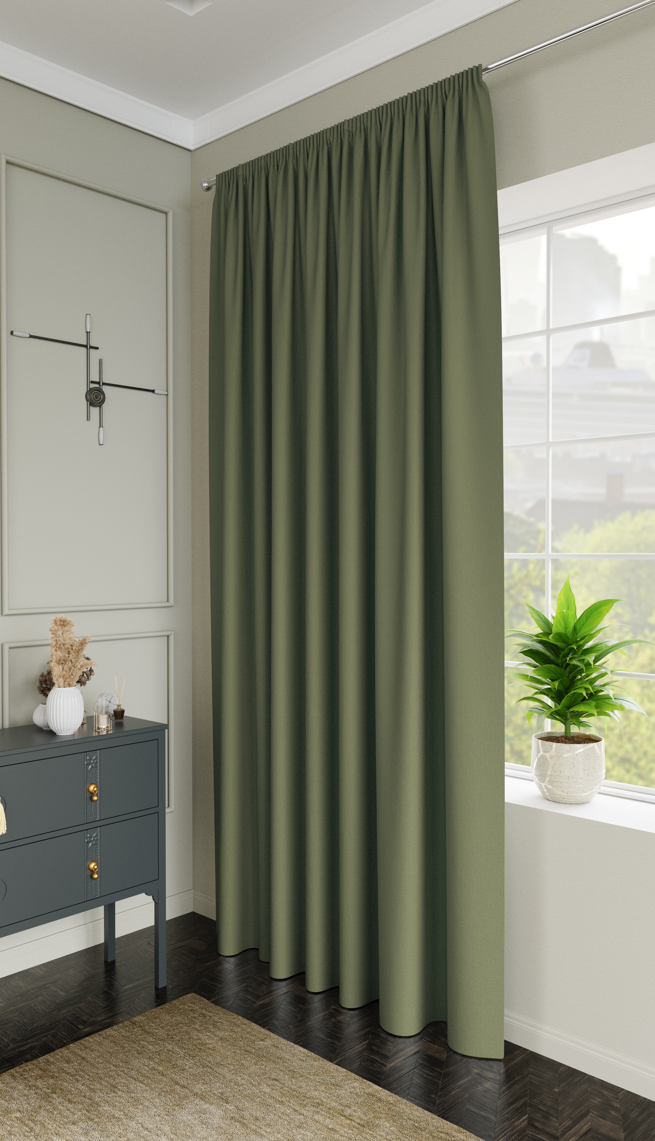 Изображение товара Штора на ленте со скрытыми петлями KREAFORTA Pharu 140x280 см цвет зеленый