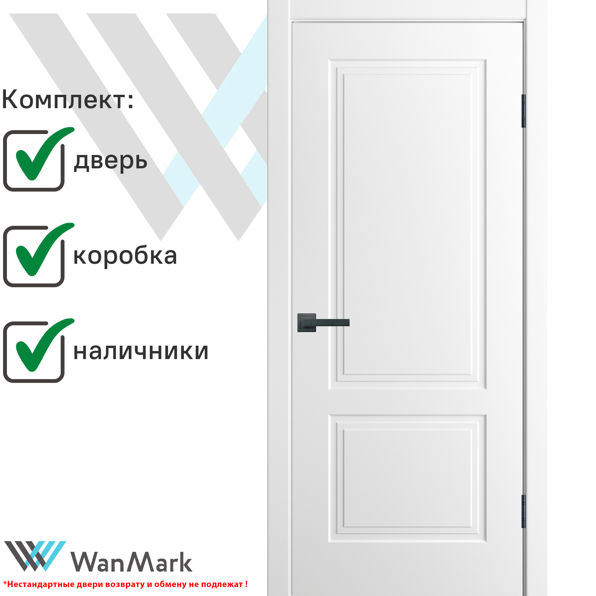 Изображение товара Комплект межкомнатной двери Wanmark Стефани-22 глухая 220x80см эмаль цвет тон белый с коробом и наличниками