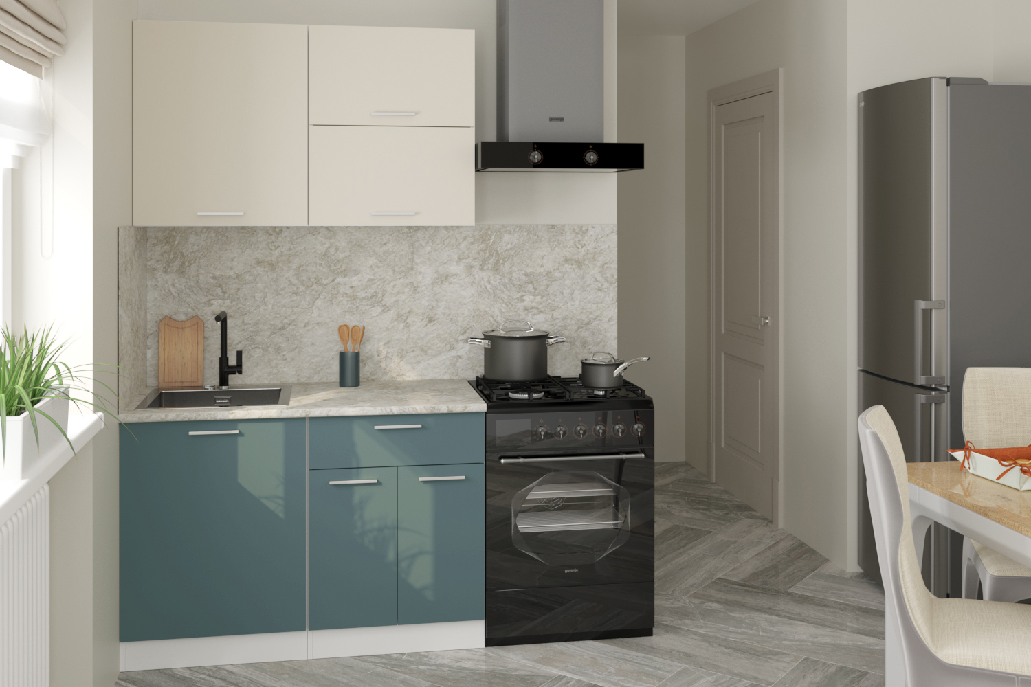 Изображение товара Кухонный гарнитур Gerda Лайт/глория Глория лайт 120x217x60 см ЛДСП цвет сине-зеленый