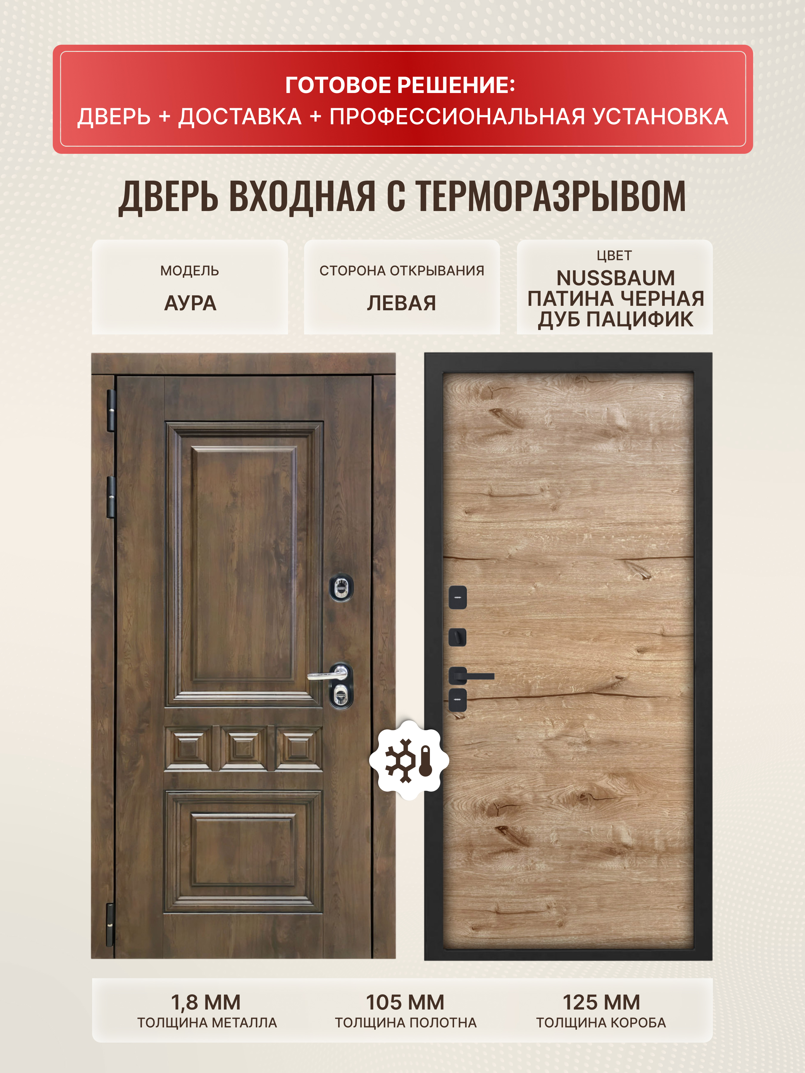 Изображение товара Входная дверь Дверипро Термо L Аура левый 205x96см с терморазрывом и защита дома