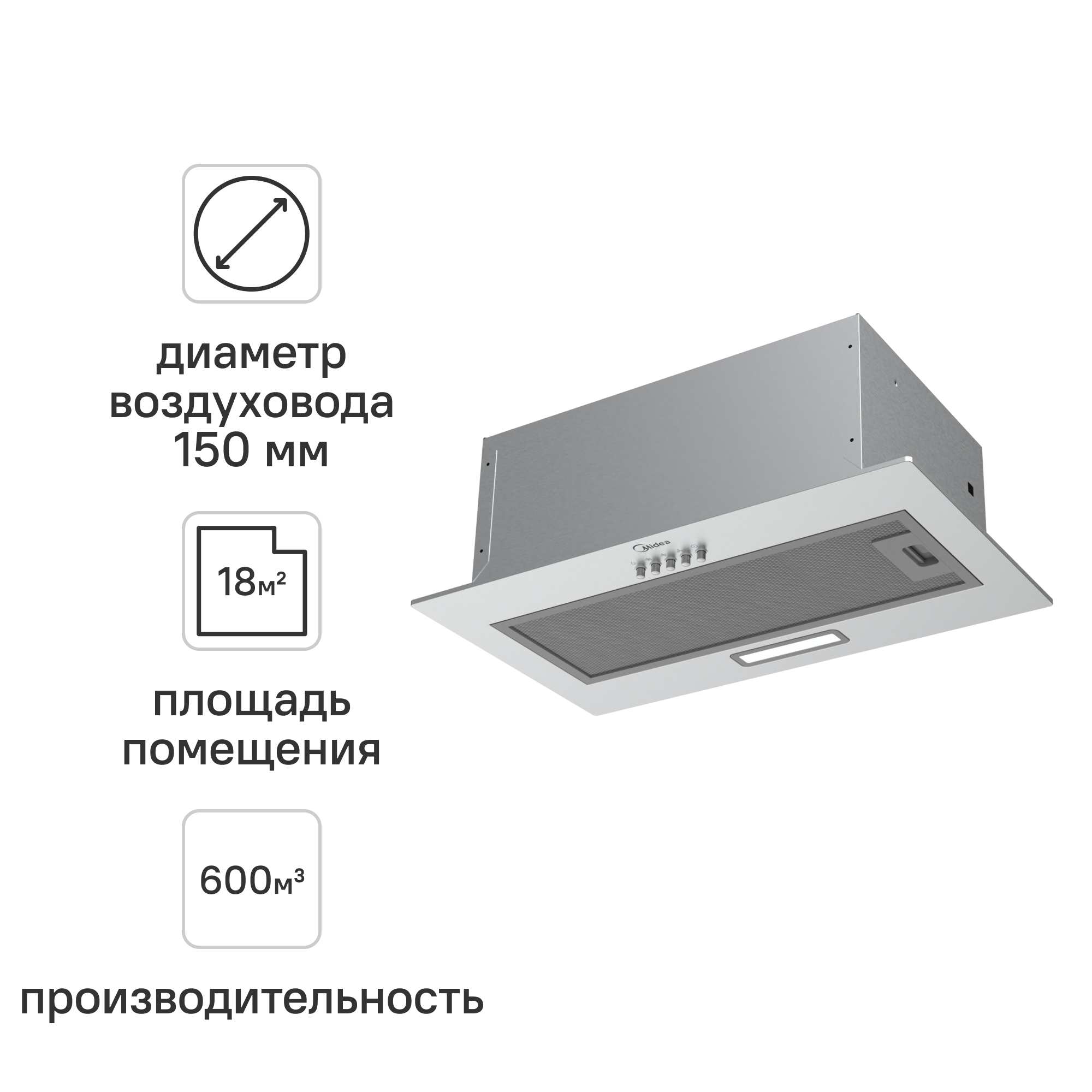 Изображение товара Встраиваемая вытяжка Midea MH60I301X 52 см цвет нержавеющая сталь