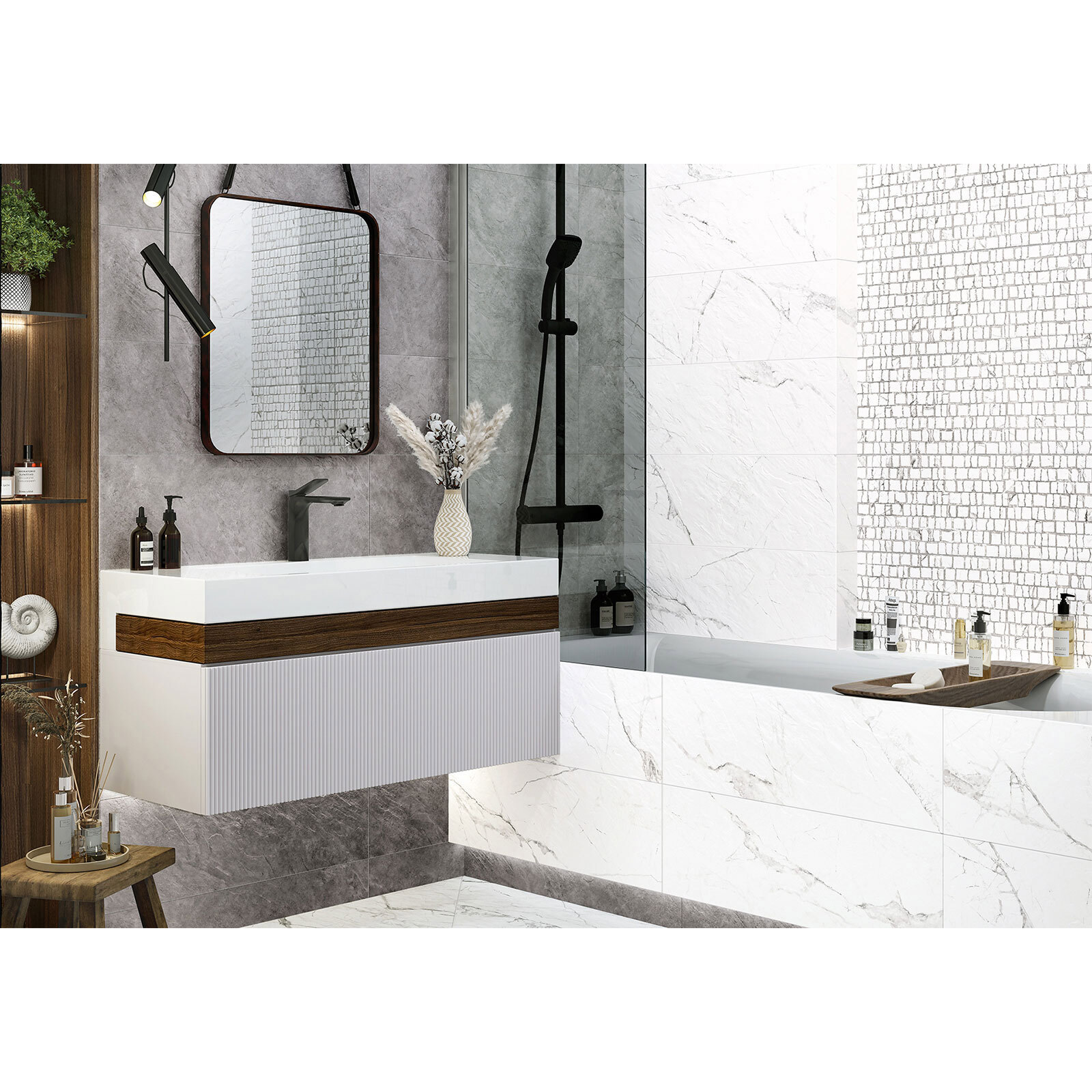 Изображение товара Керамическая плитка Alma Ceramica Laurent 24.6x74см белая для стен интерьера Изображение товара Керамическая плитка Alma Ceramica Laurent 24.6x74см белая для стен интерьера