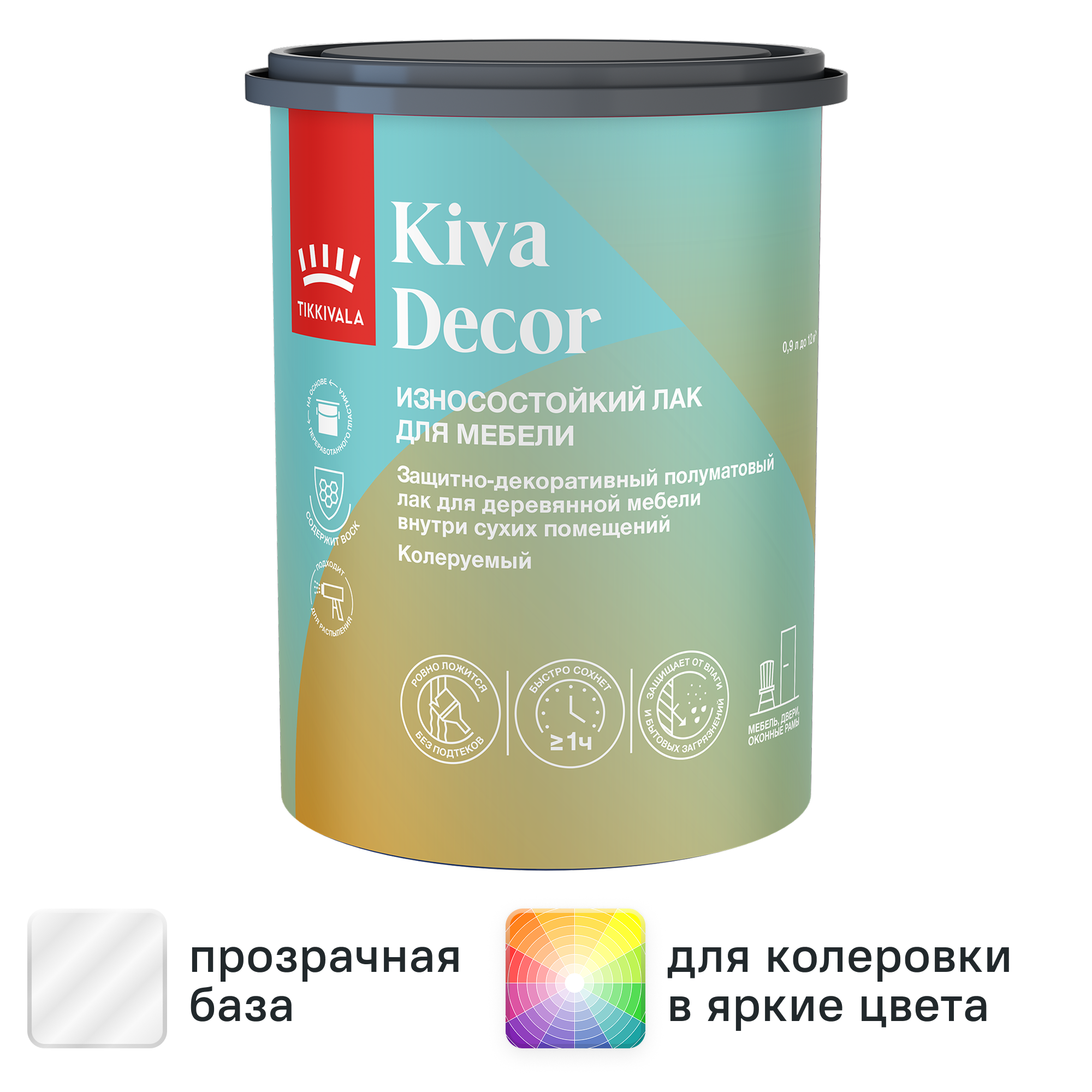 Изображение товара Лак водный Tikkurila Kiva Decor EP 0.9 л для внутренней отделки и защиты дерева Изображение товара Лак водный Tikkurila Kiva Decor EP 0.9 л для внутренней отделки и защиты дерева