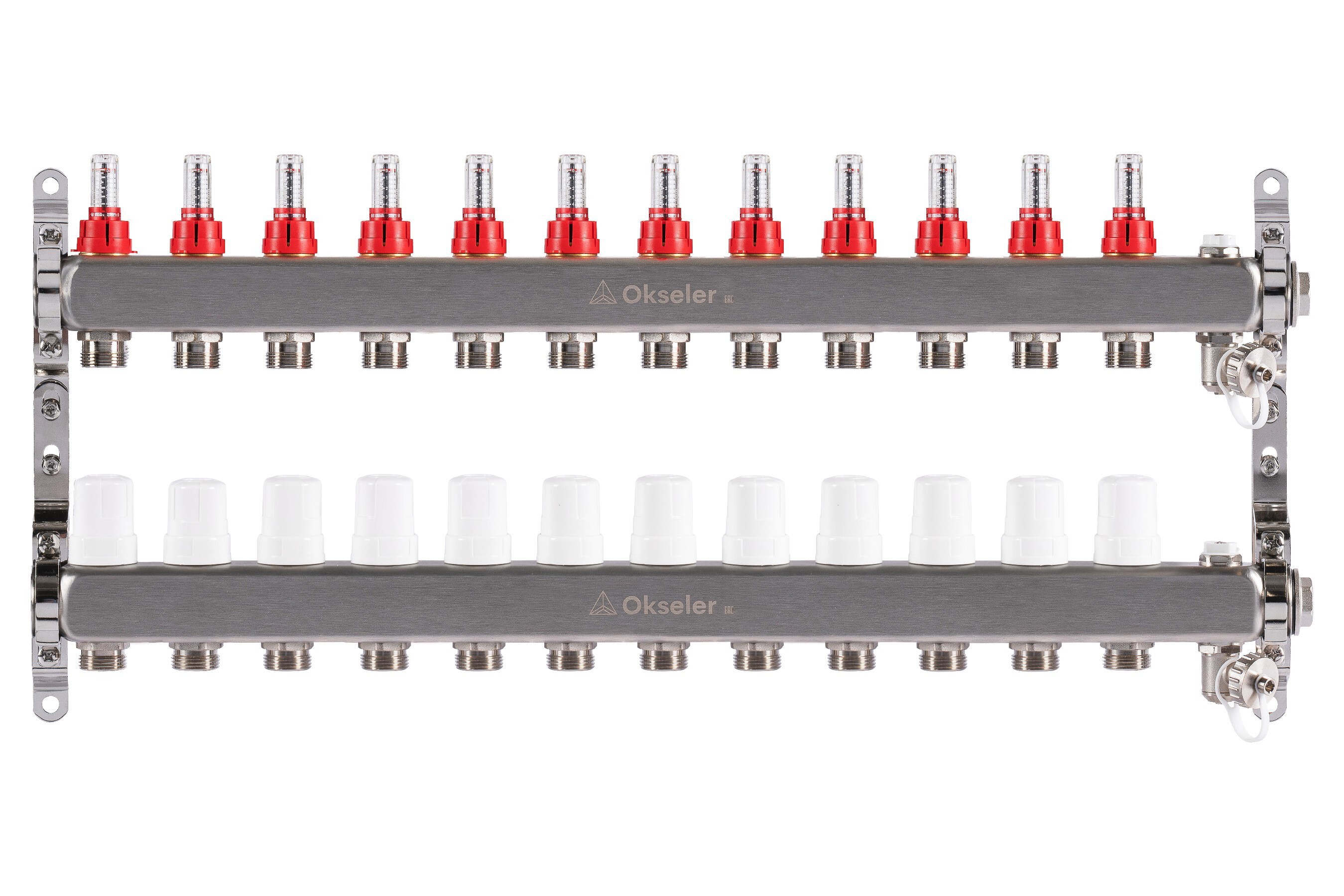 Изображение товара Коллекторная группа с расходомерами Okseler Oks00322 1"x3/4" евроконус 12 выходов нержавеющая сталь
