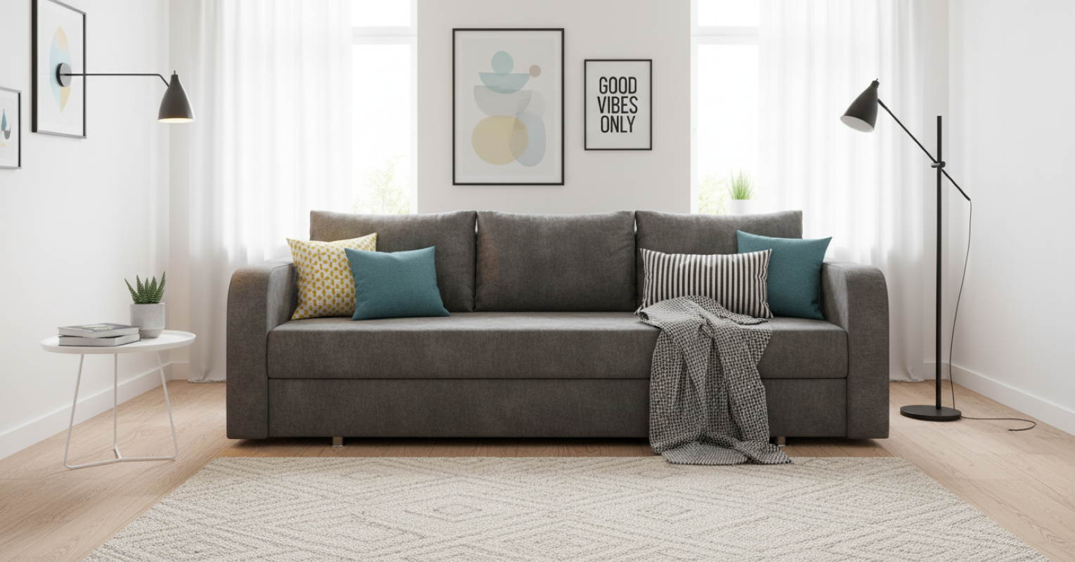 Изображение товара Диван раскладной Meblines Вектор 220x82x95 см велюр серый для дома и офиса