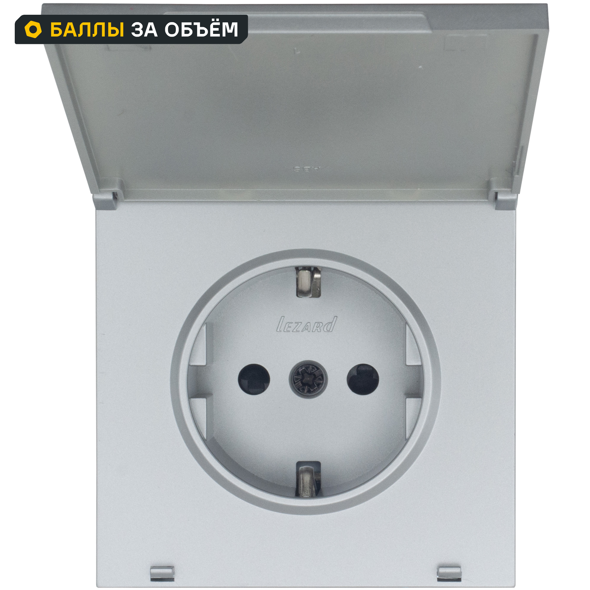 Изображение товара Розетка встраиваемая Lezard Zima с заземлением и крышкой IP44 серый матовый