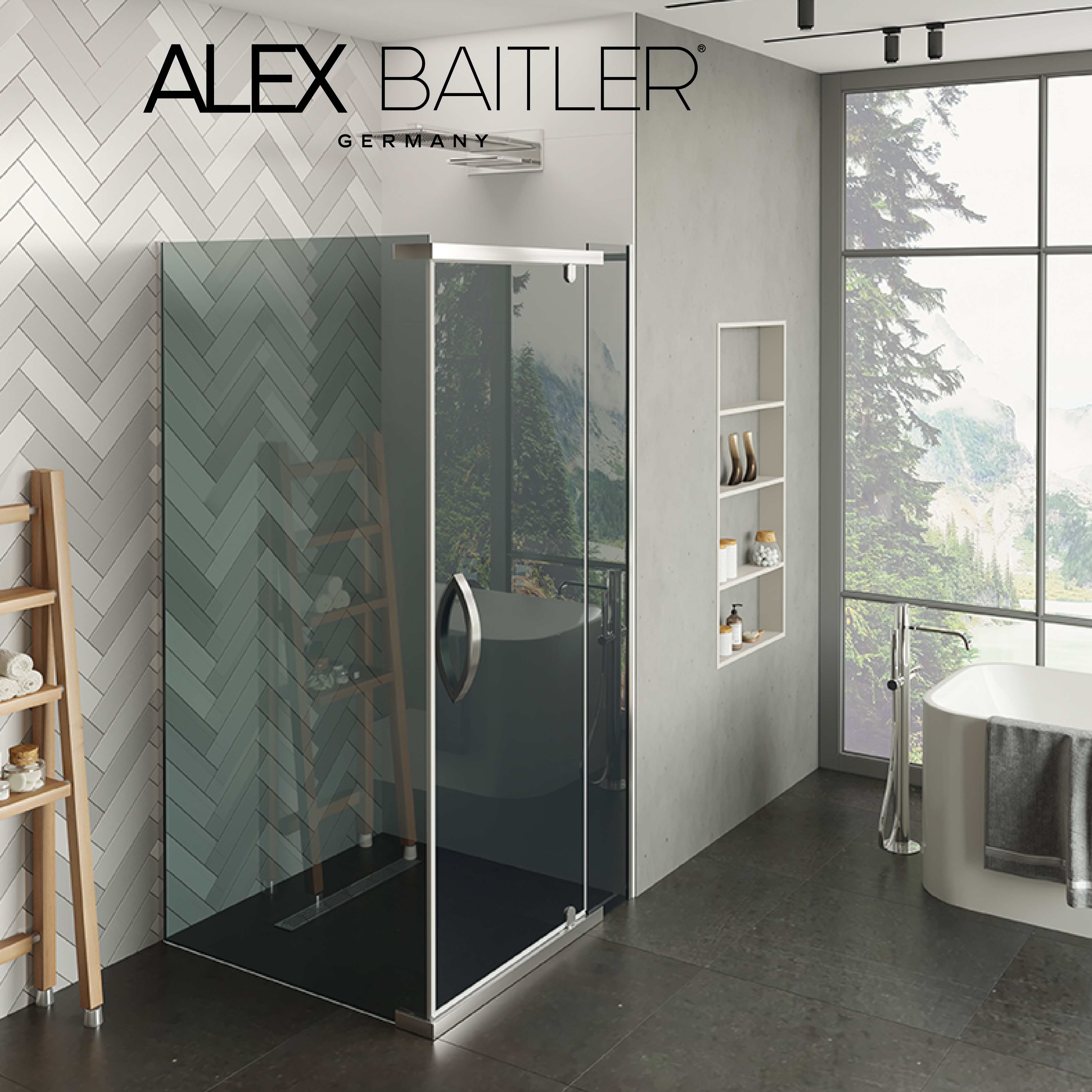 Alex Baitler Душевое ограждение ALEX BAITLER AB244-100 1000*1000*2000 (без поддона) тонированое стекло — купить в Алматы