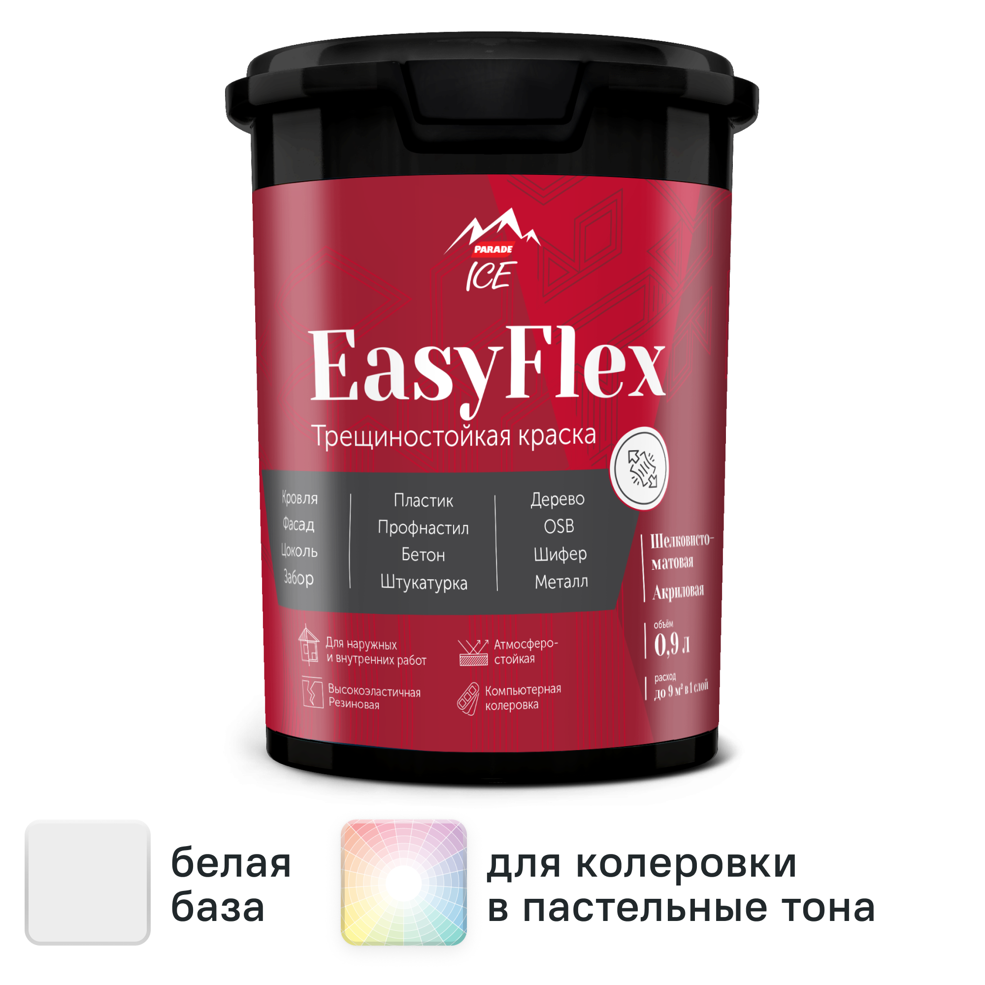 Изображение товара Резиновая фасадная краска Parade EasyFlex белая матовая 0.9л