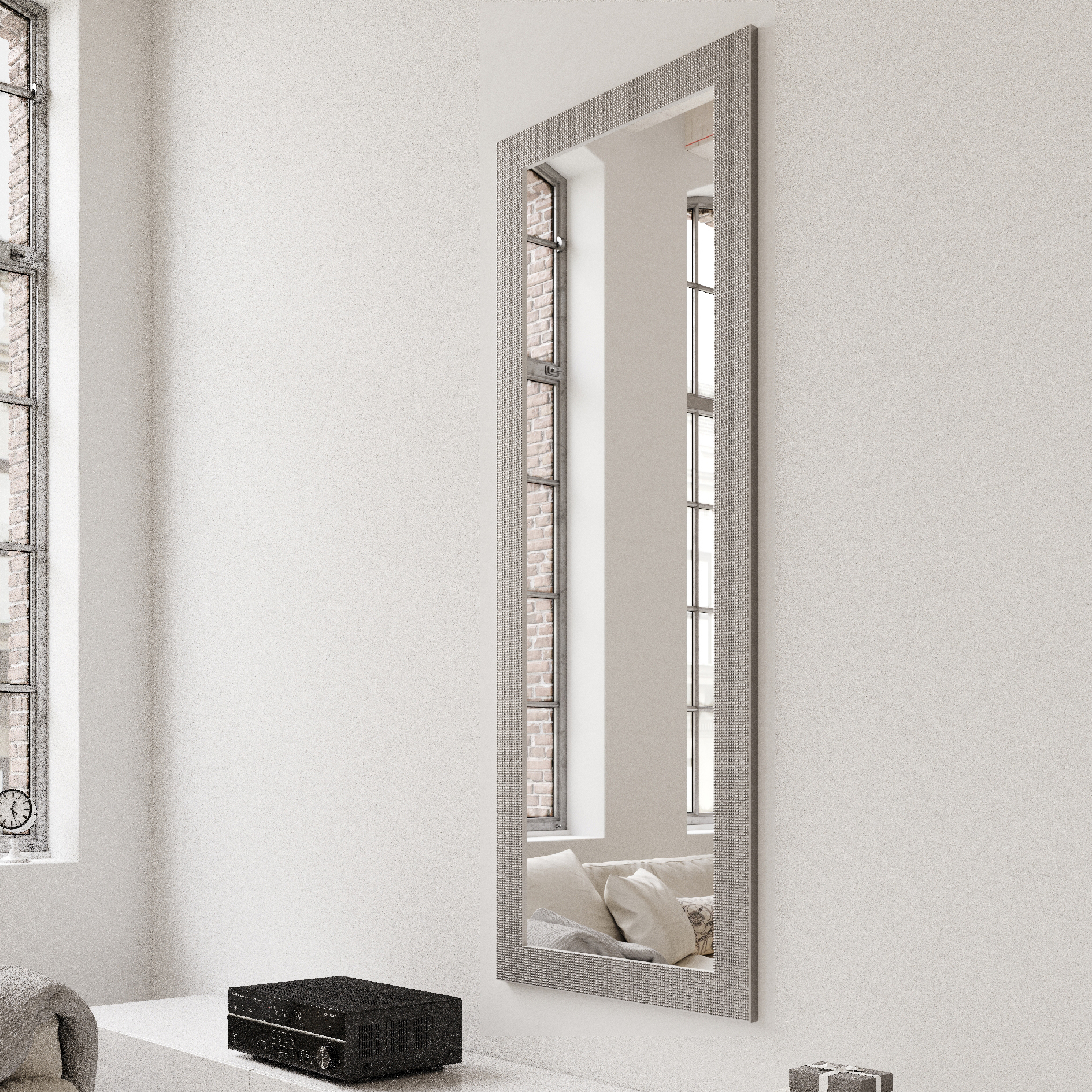 Изображение товара Декоративное зеркало Мозаика 60x160 см с бело-серебристой рамкой, монтаж на стену Изображение товара Декоративное зеркало Мозаика 60x160 см с бело-серебристой рамкой, монтаж на стену