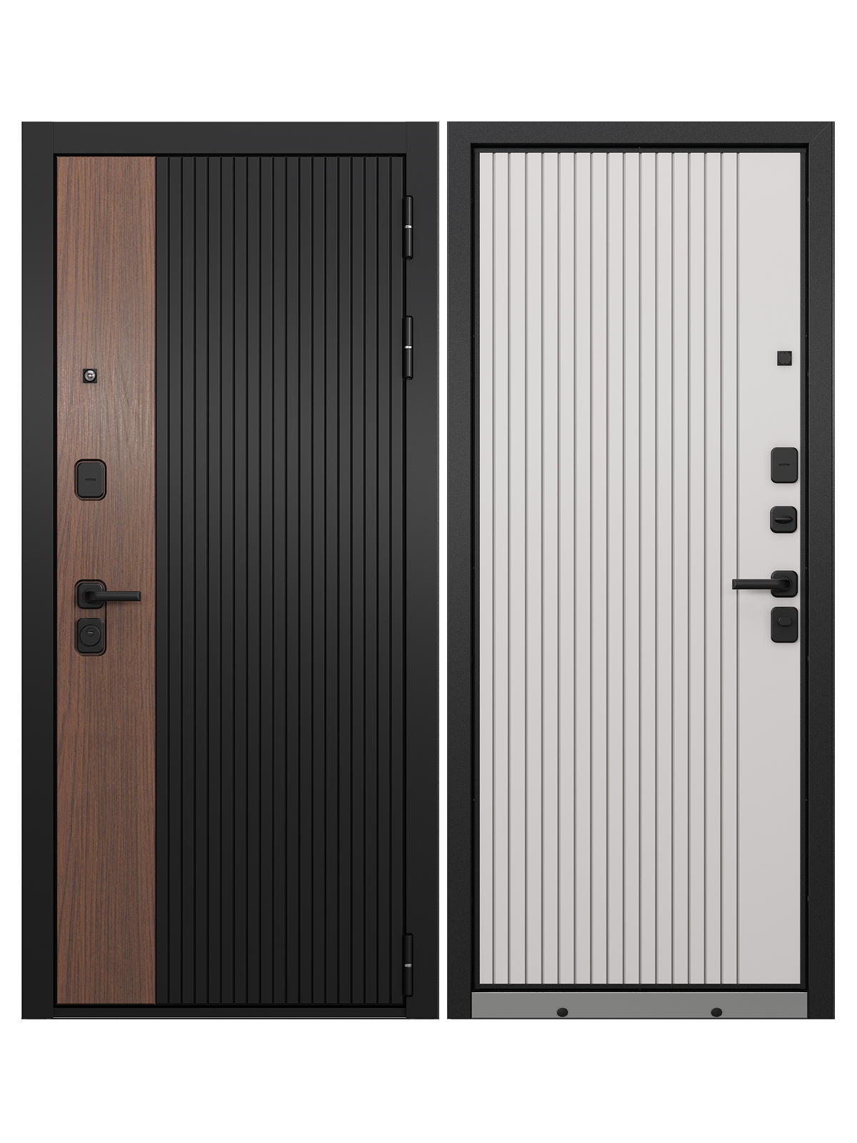 Изображение товара Входная дверь ЭТАЛОН Trust Mass 401/161, левый, 205x96 см, черный матовый и ясень золотой