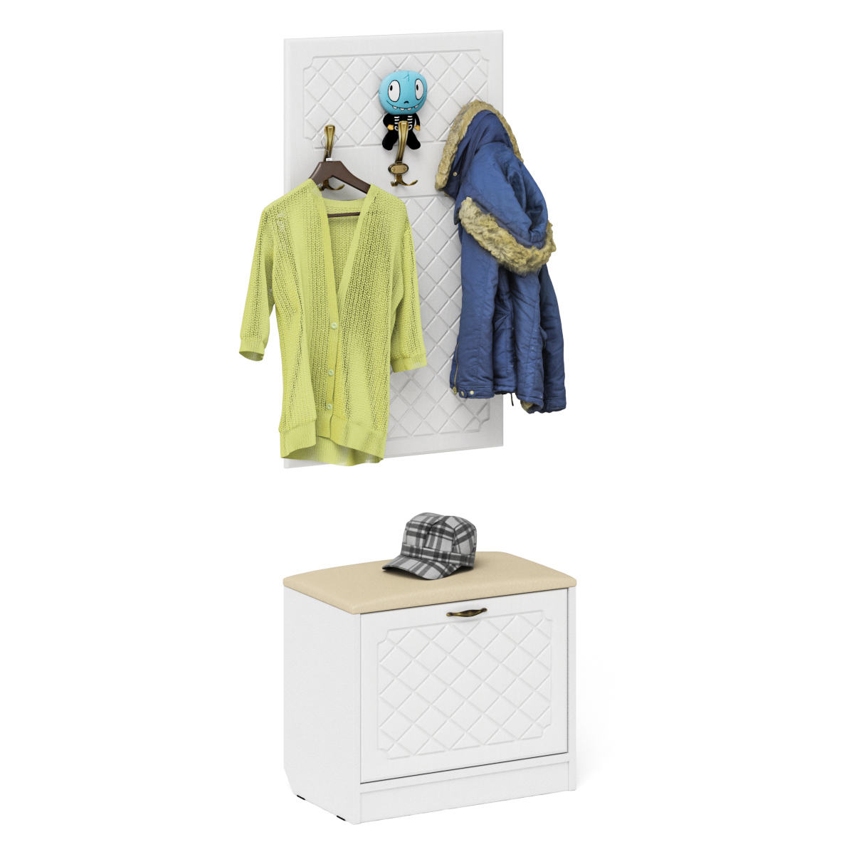 Изображение товара Комплект мебели для прихожей Мебельный двор Ту + Вш-Ромб 60x200x35 см ЛДСП цвет белый шагрень/белое дерево