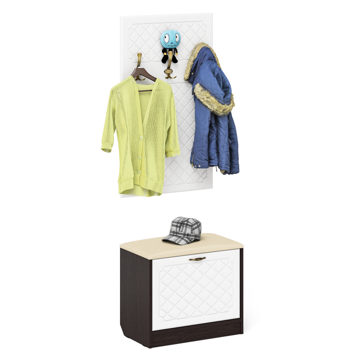 Изображение товара Комплект мебели для прихожей Мебельный двор Ту + Вш-Ромб 60x200x35 см ЛДСП цвет венге/белое дерево