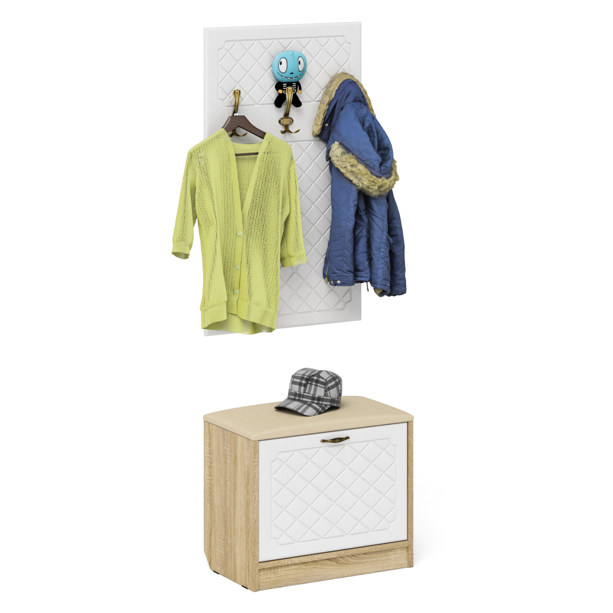 Изображение товара Комплект мебели для прихожей Мебельный двор Ту + Вш-Ромб 60x200x35 см ЛДСП цвет дуб сонома/белое дерево